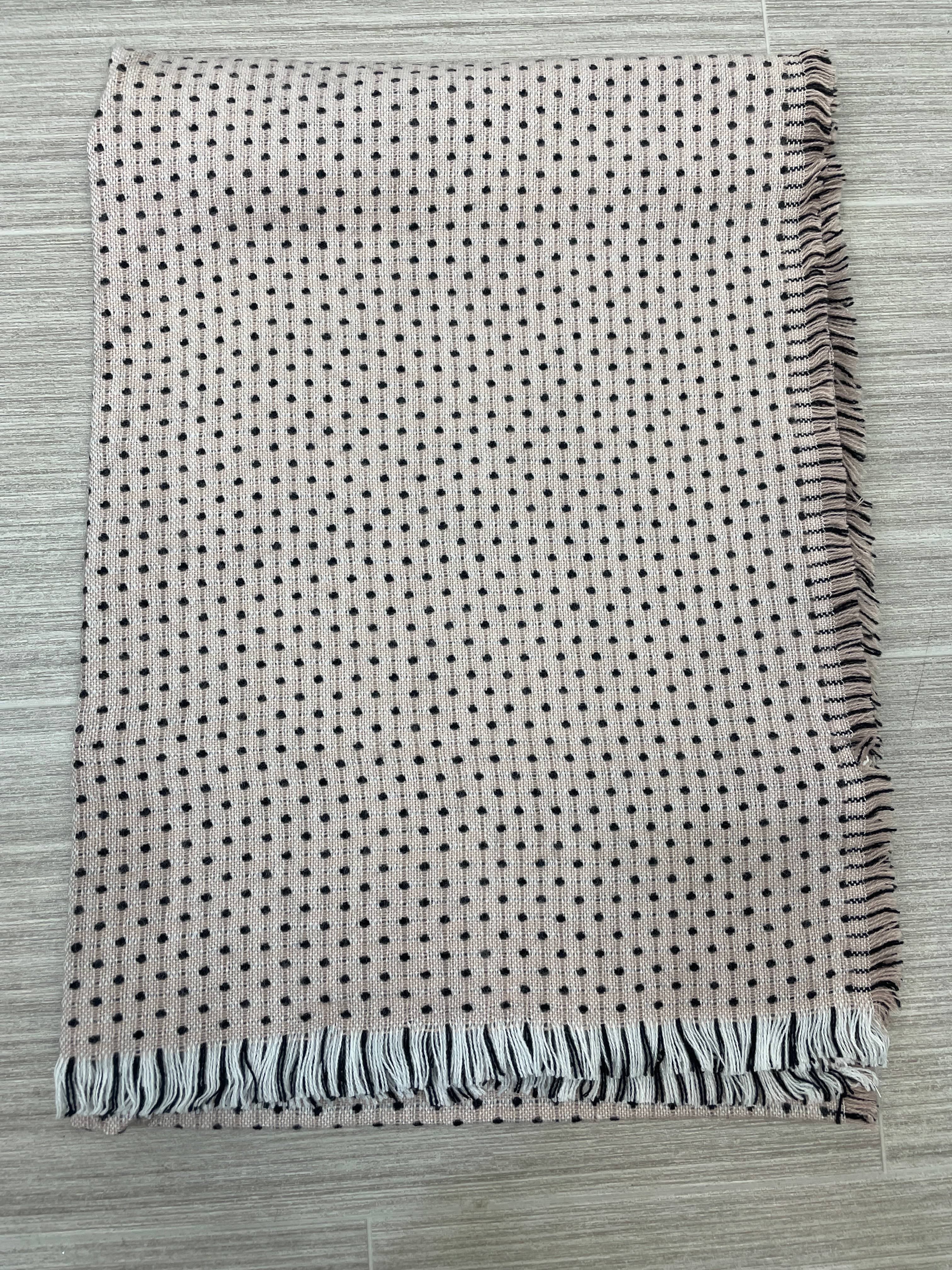 Pink Polka Dot & Stitchwork Oblong Scarf