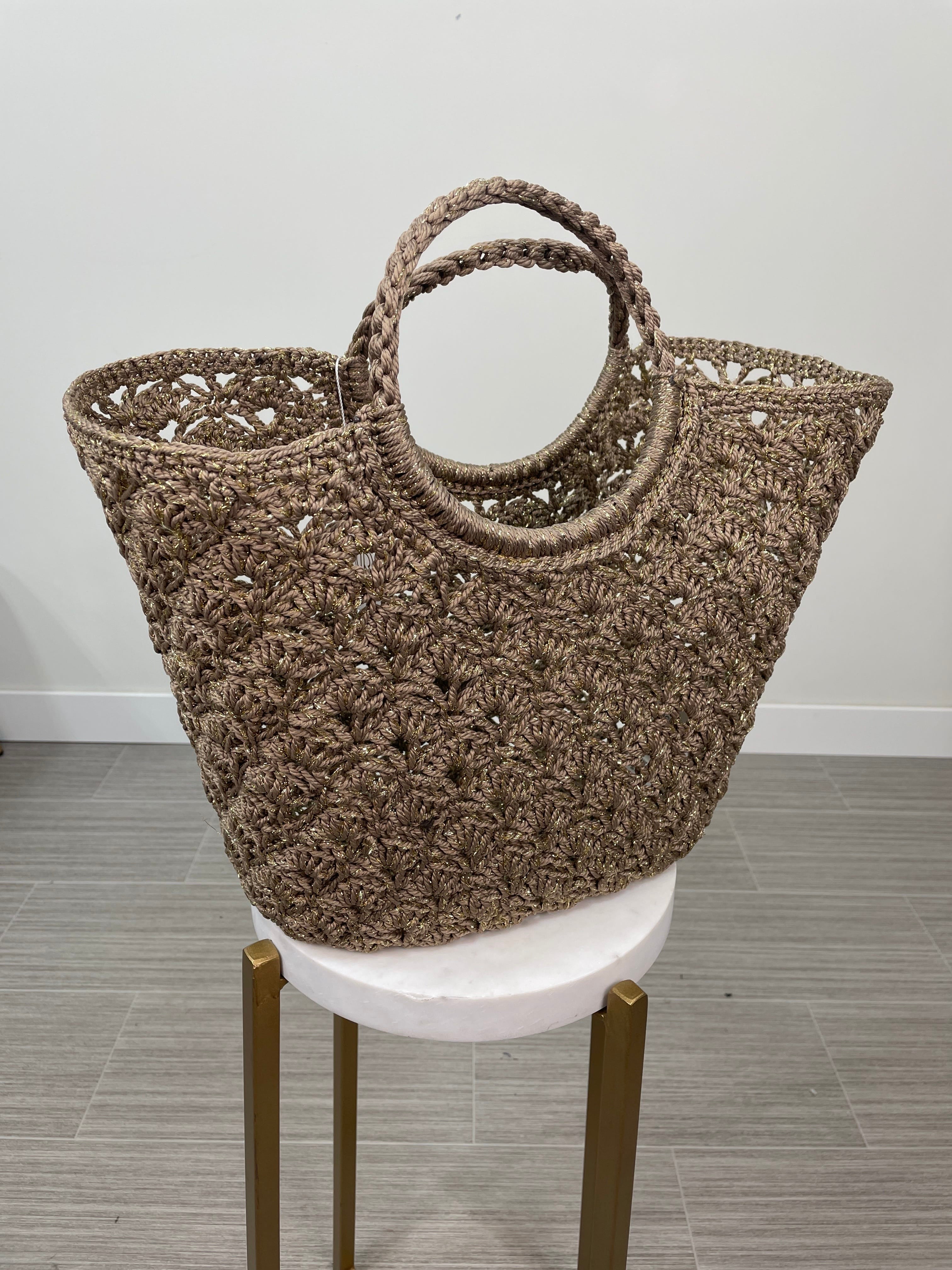Tan Crochet Shimmery Hand Bag