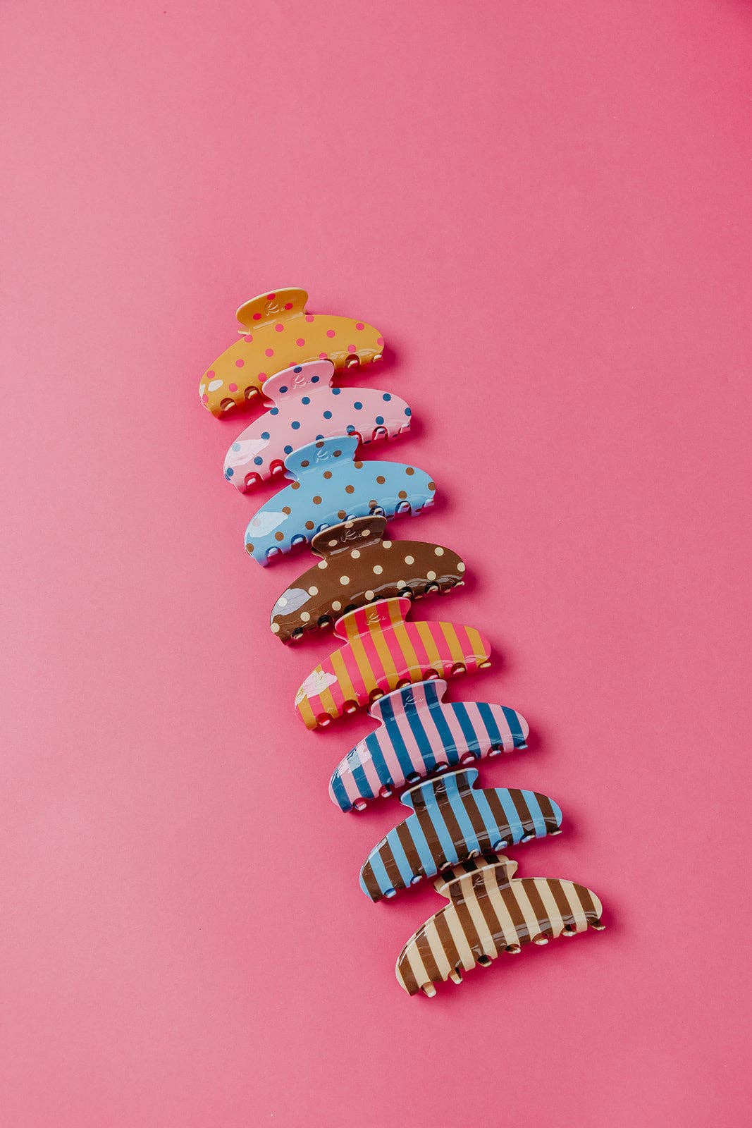 POLKA DOT & STRIPED OVERSIZED CLAWS: BROWN AND BLUE POLKA DOT