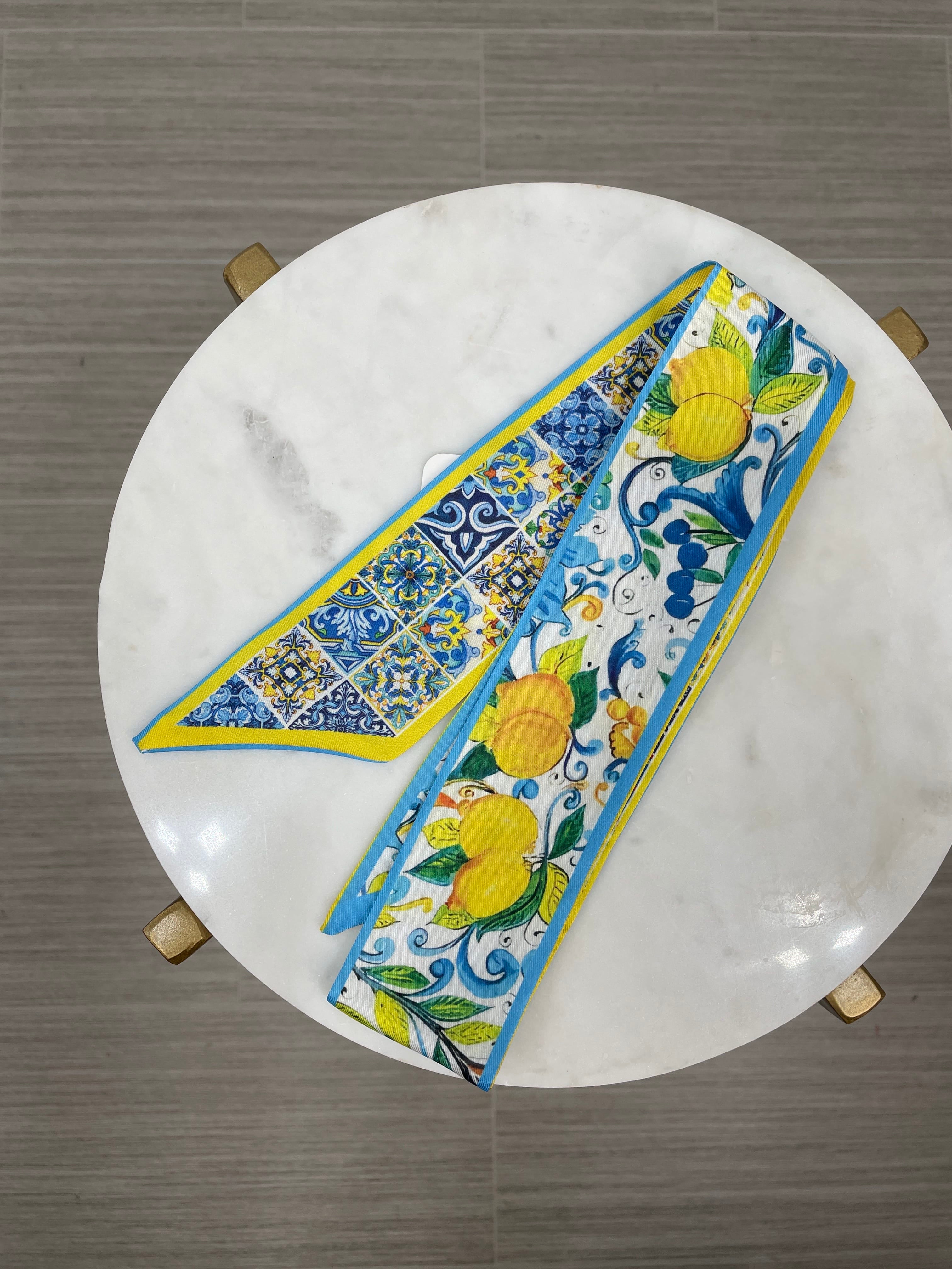 Blue & Yellow Lemon Skinny Scarf