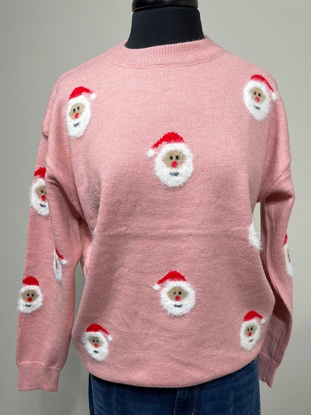 Santa Clause Pattern Pink Crewneck Sweater