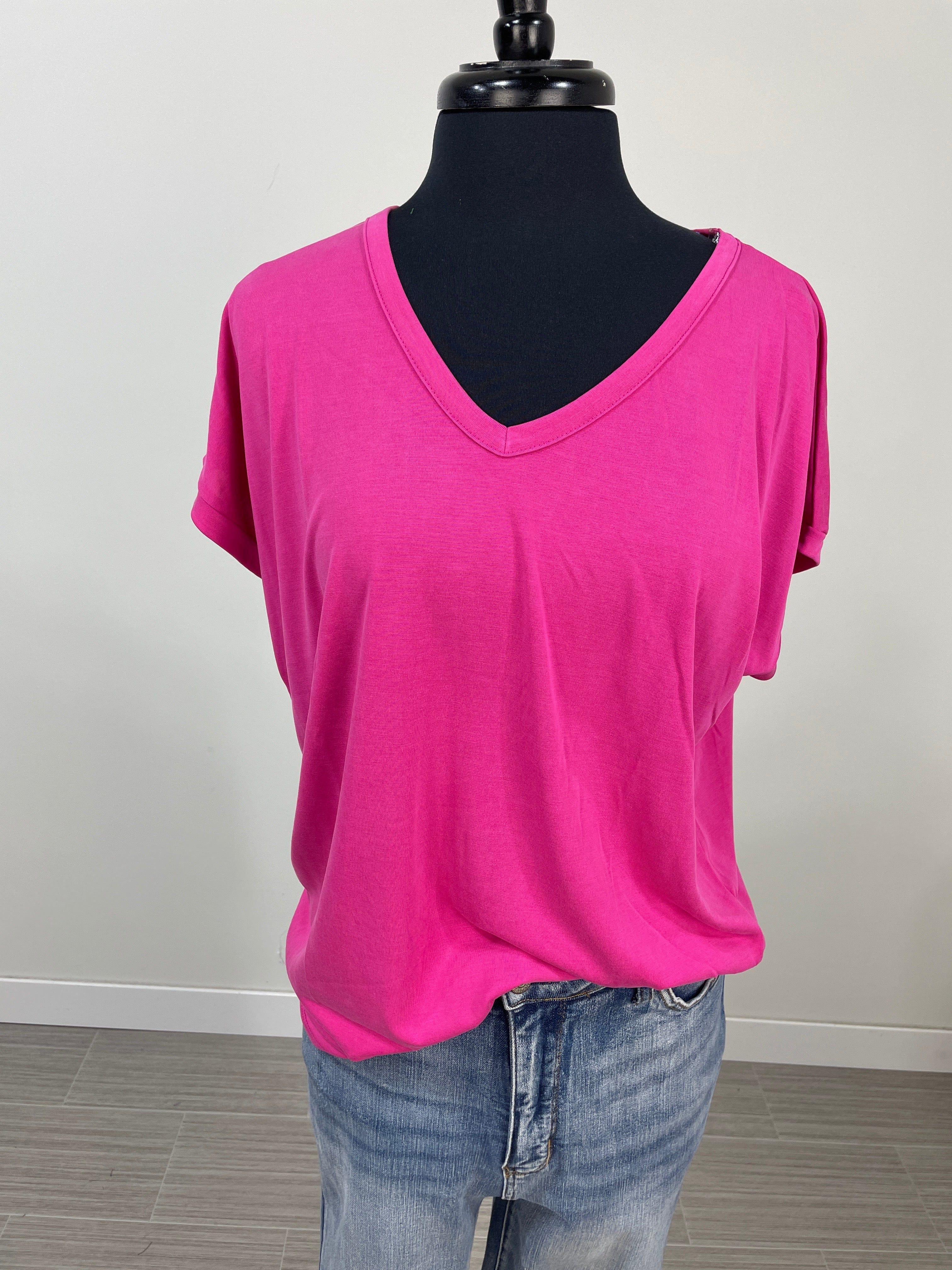 Hot Pink V-Neck Modal Knit Top