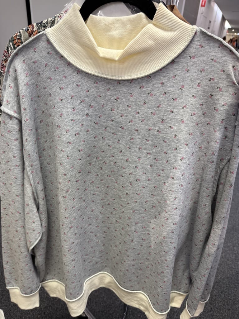 Heather Grey Rose Sweater