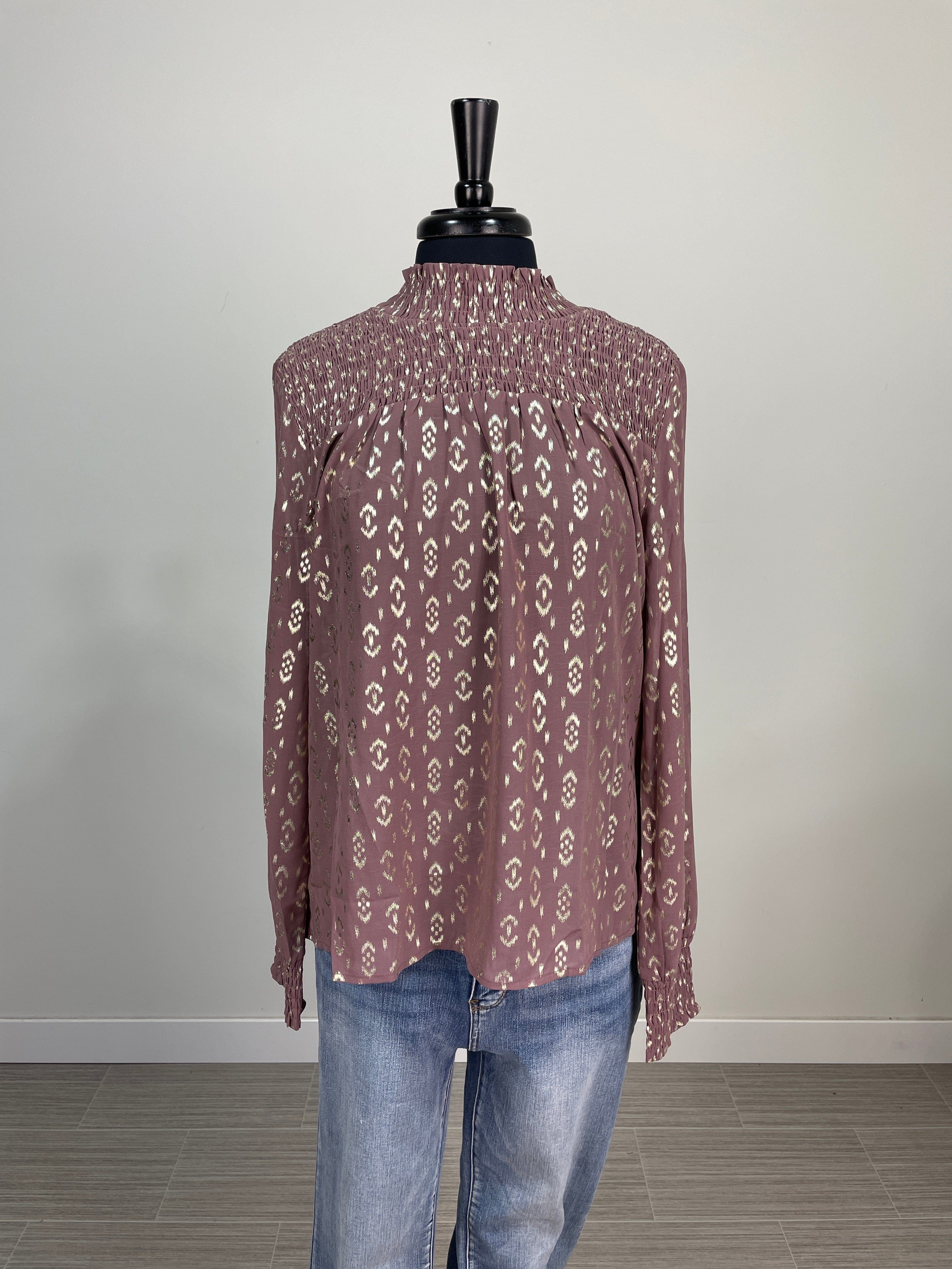 Mauve Sparkle Smocked Blouse