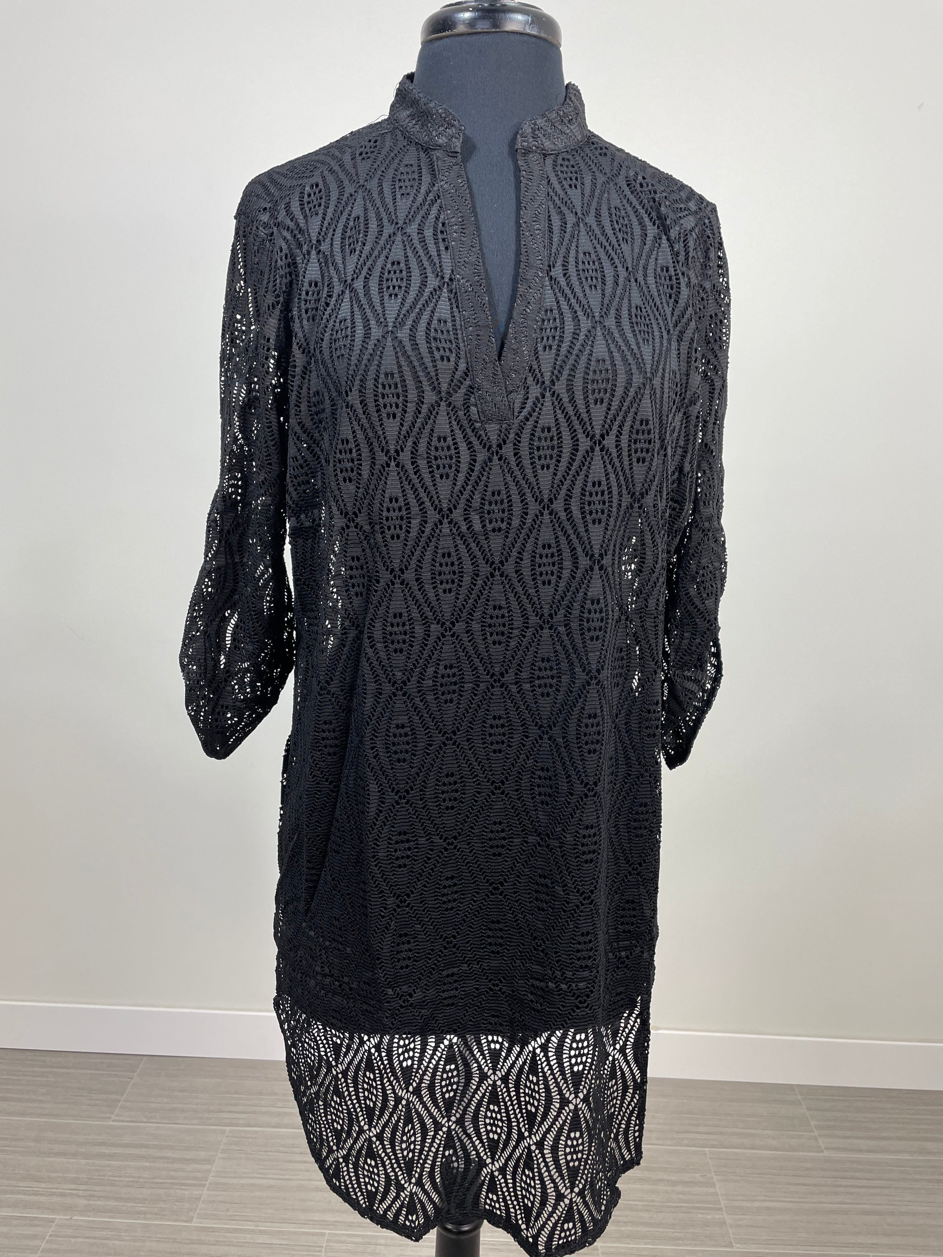 Black 3/4 Sleeve Crochet Cover Up