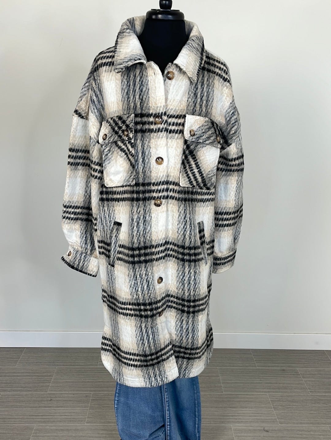 Black Plaid Long Shacket