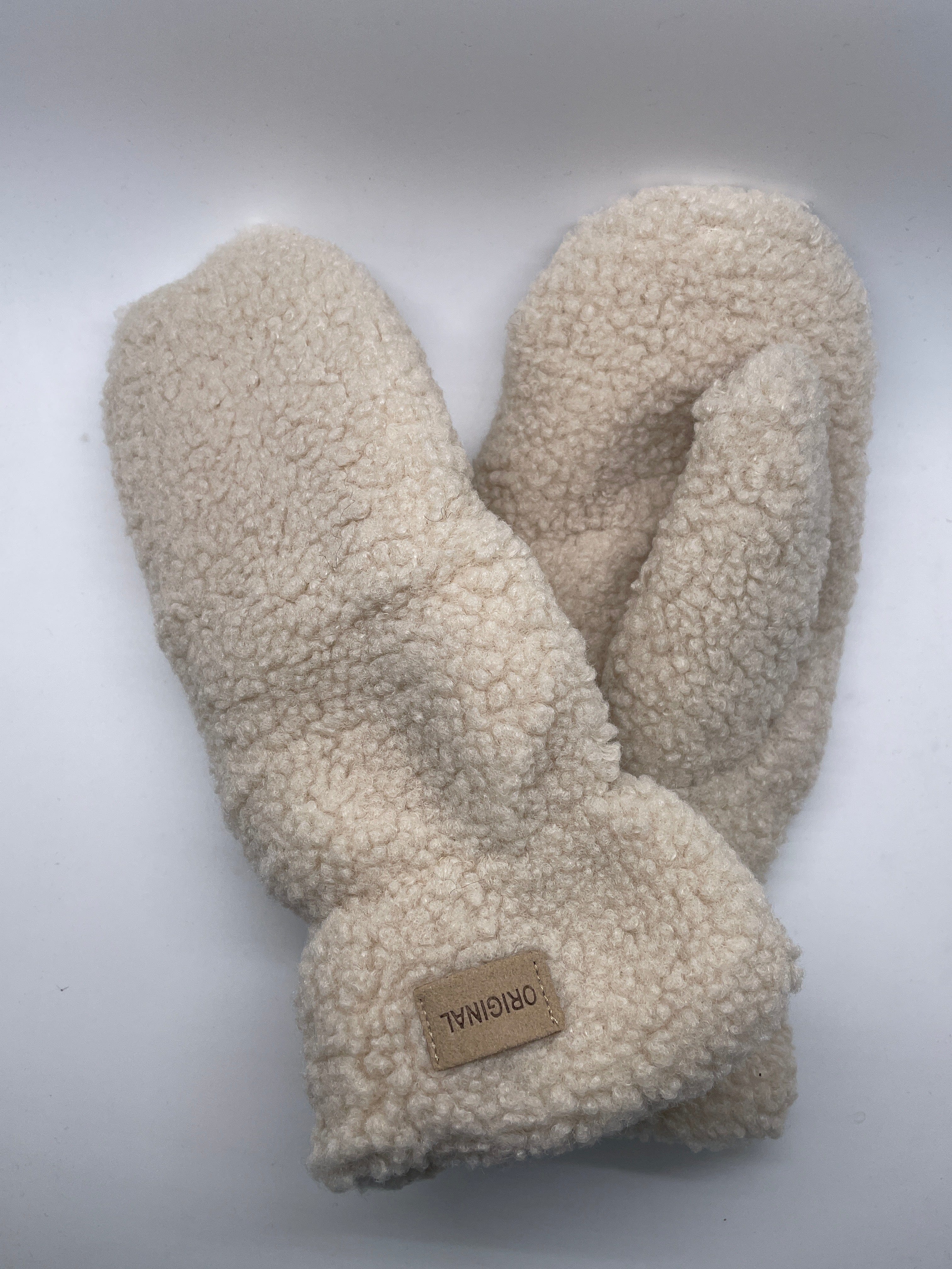 Beige Fuzzy Faux Fur Mittens