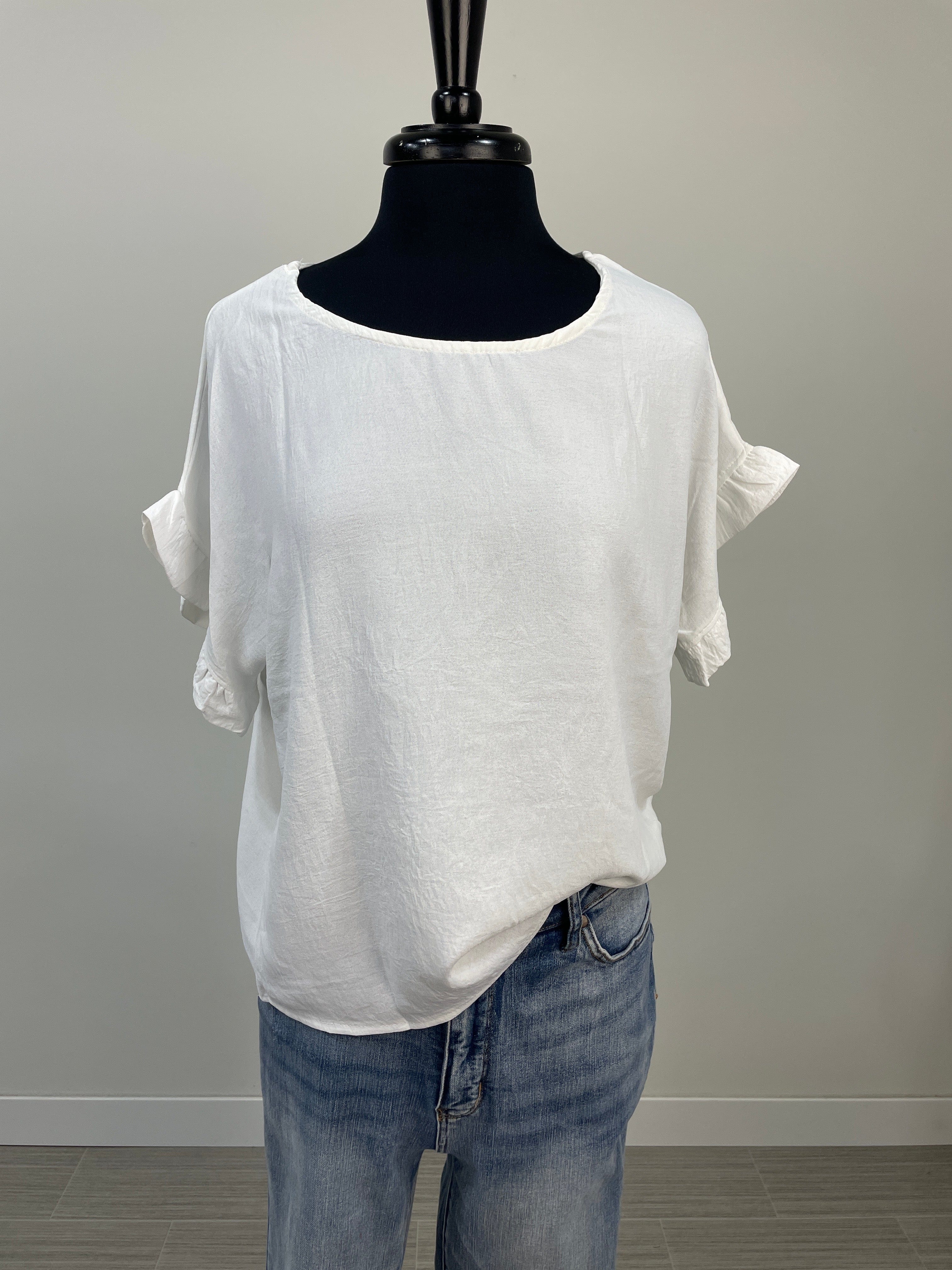 White Ruffle Sleeve Blouse
