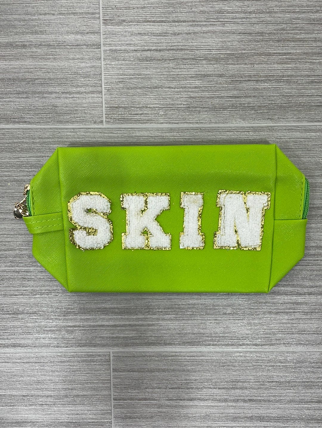 Skin Letter Patch Cosmetic Bag - Lime