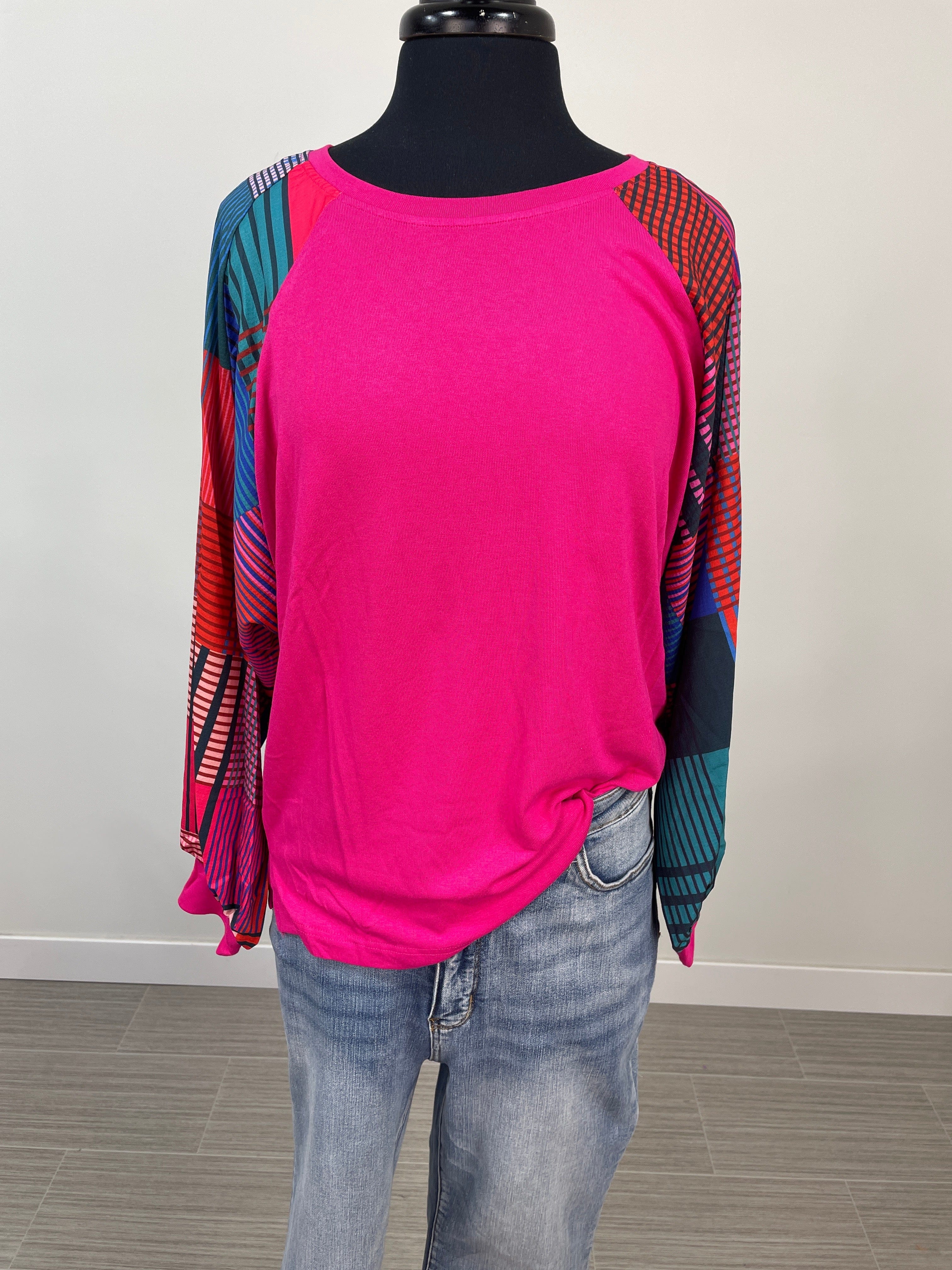 Magenta Mixed Print with Side Slit Blouse