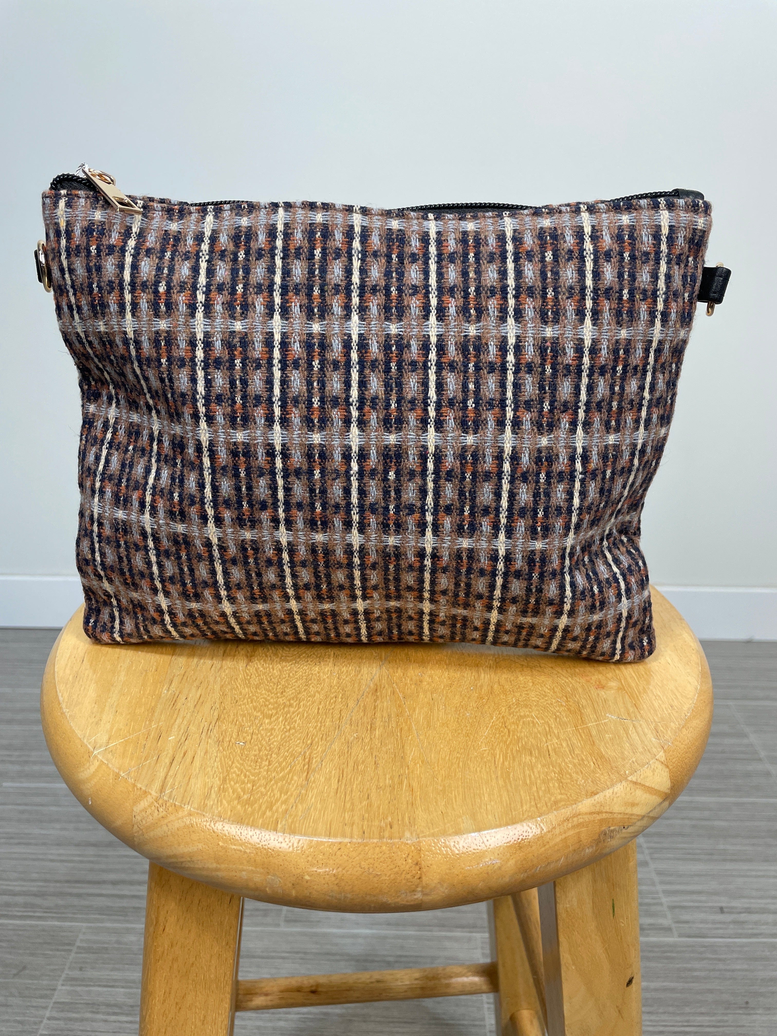 Brown Retro Plaid Crossbody with Wristlet