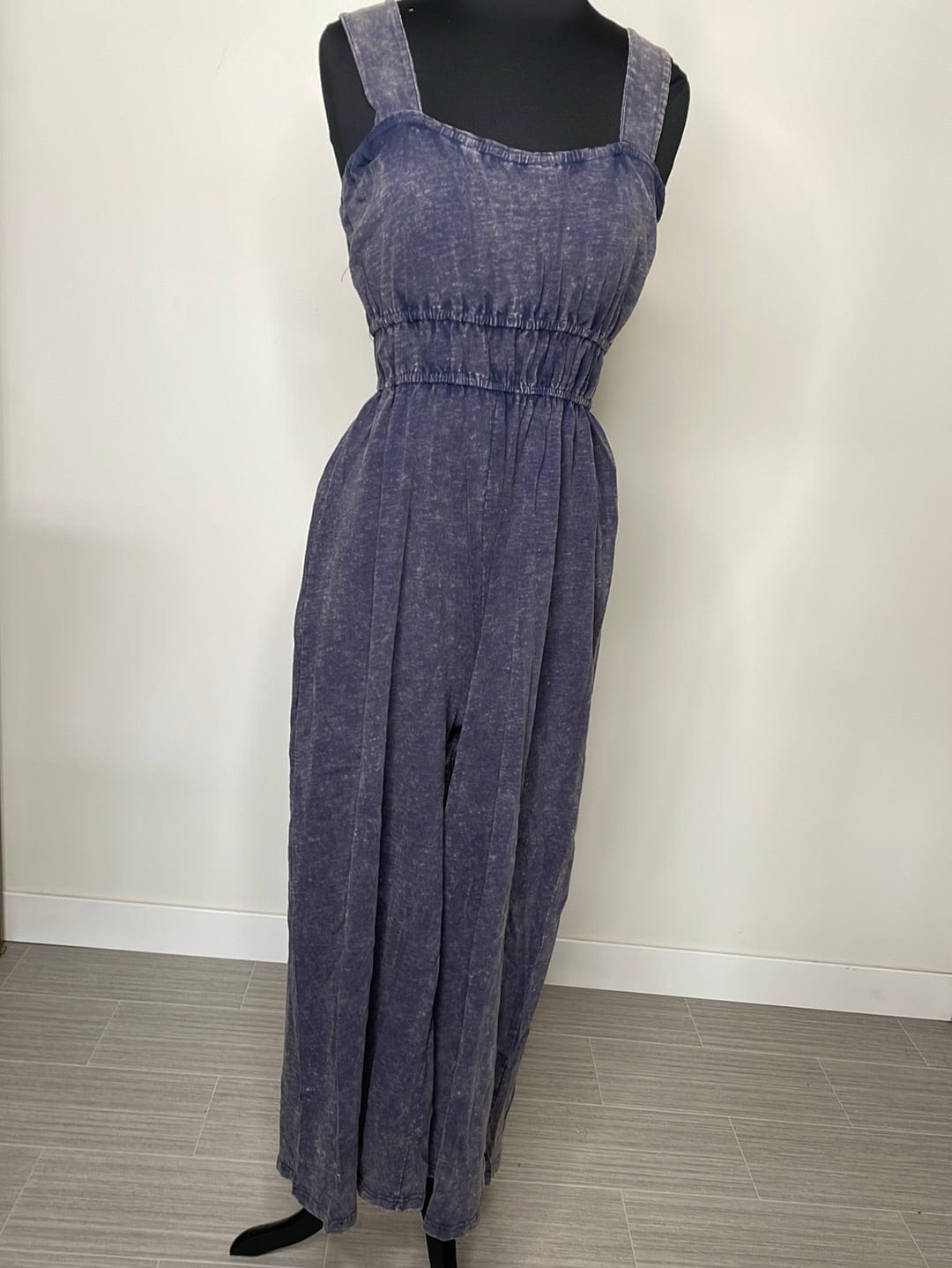 Navy Mineral Washed Smock Jumpsuit