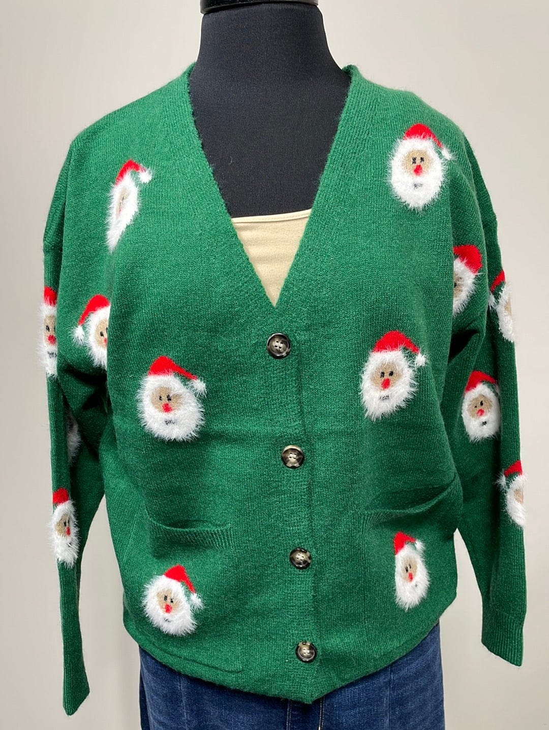 Santa Clause Pattern Green Cardigan