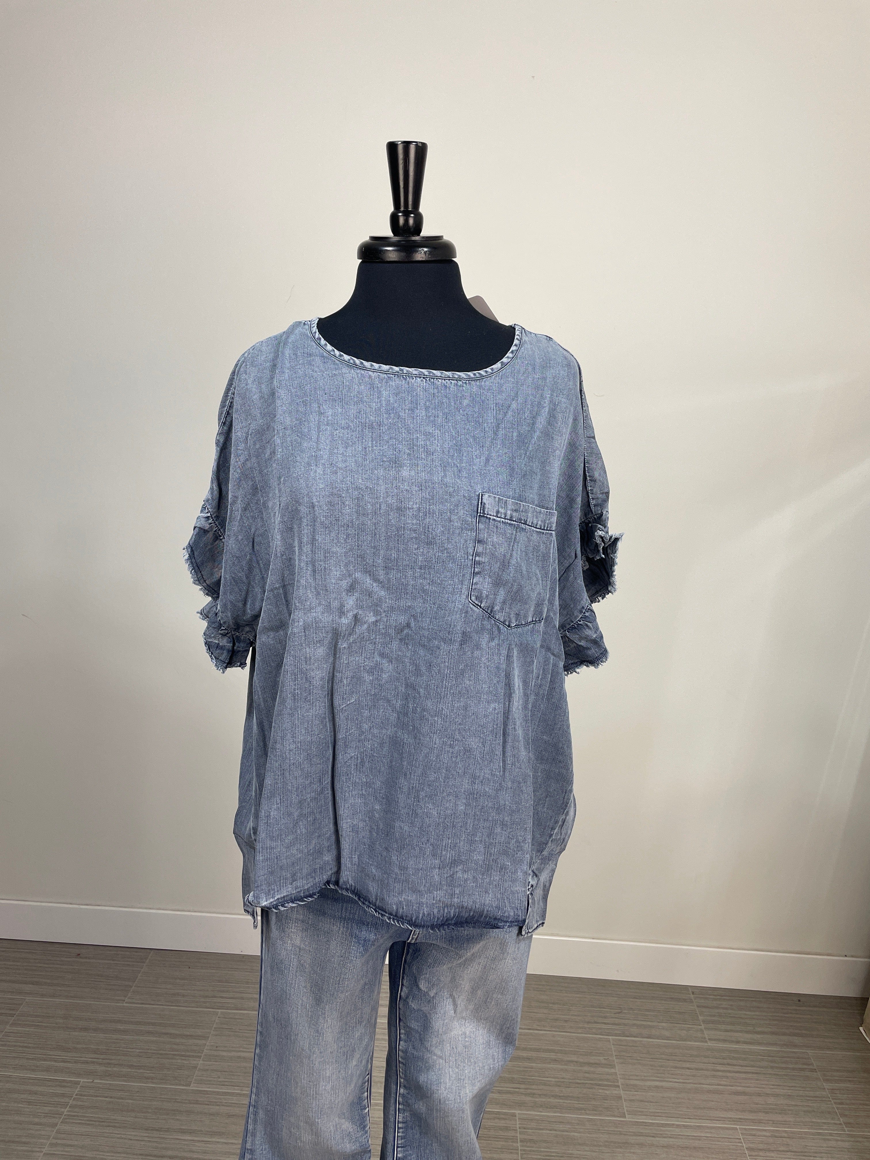 Denim Washed Shortsleeve Top