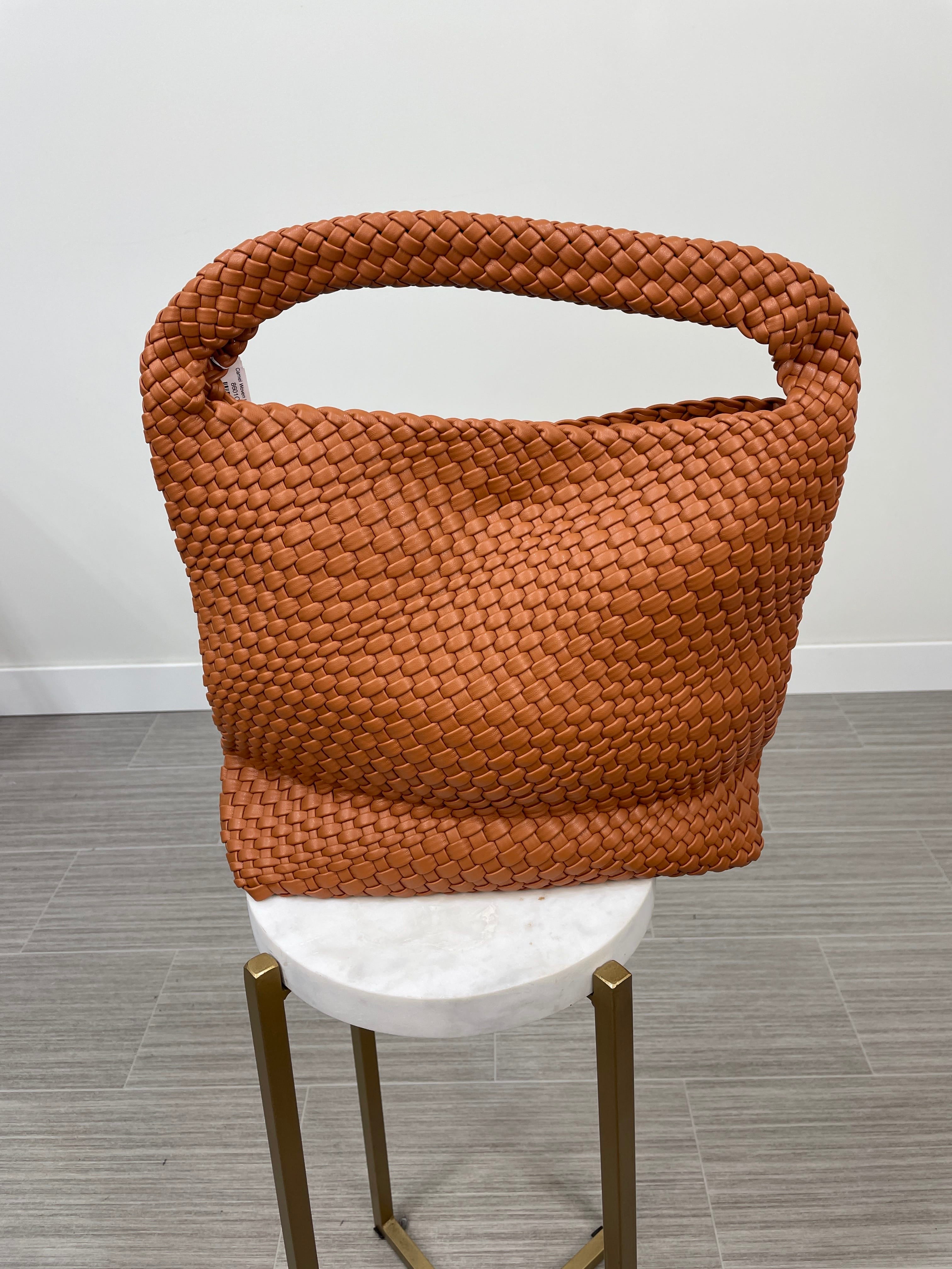 Camel Woven Hobo Shoulder Bag