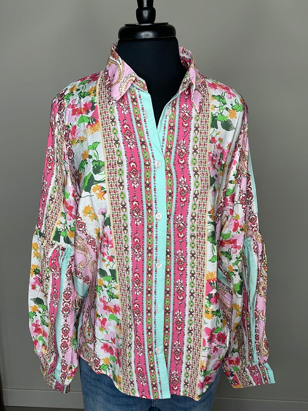 Pink & Aqua Mix Pattern Blouse