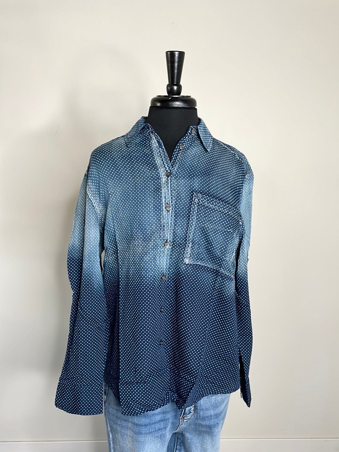 Denim Blue Polka Dot Blouse