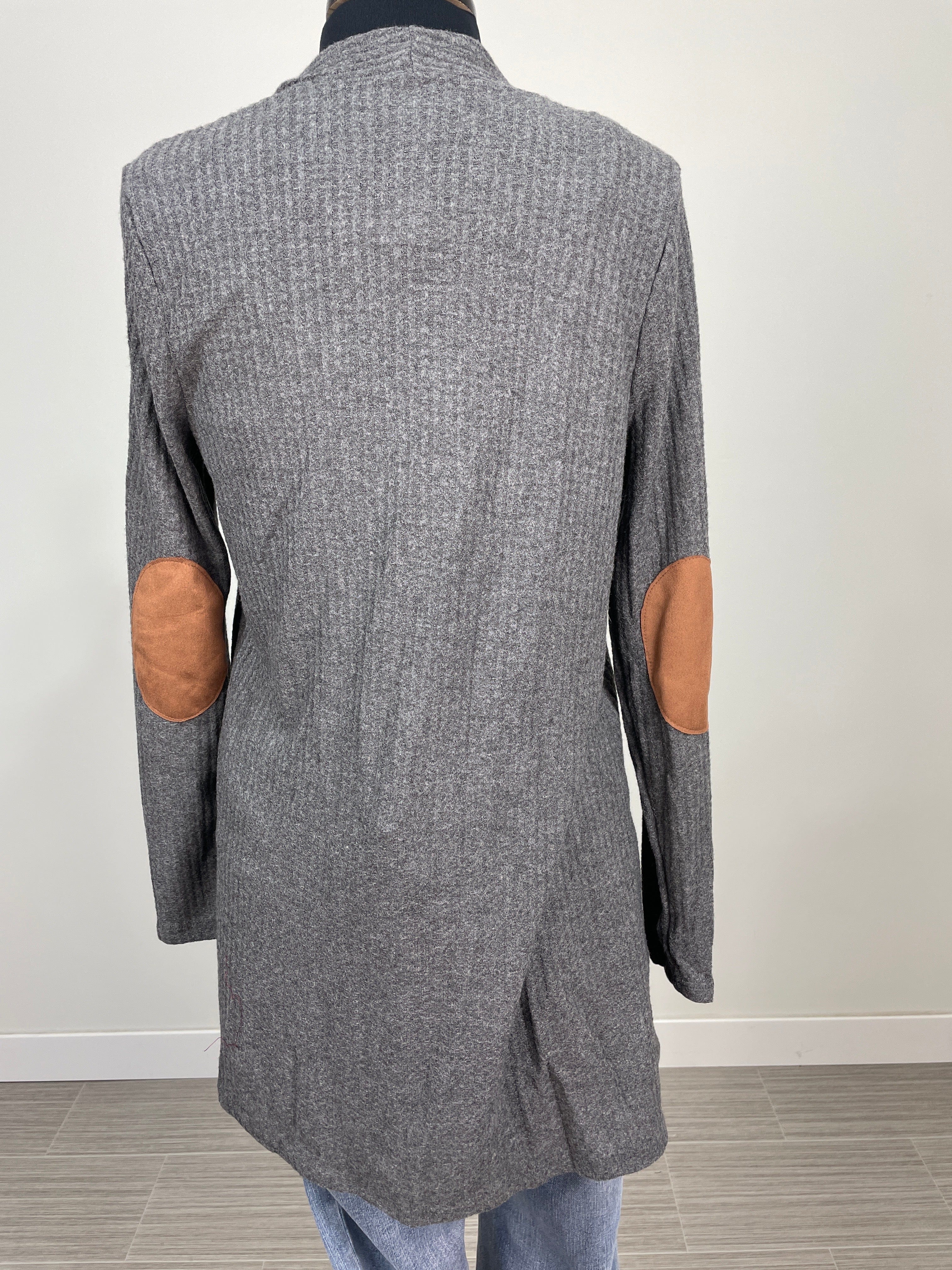 Charcoal Elbow Patch Waffle Cardigan