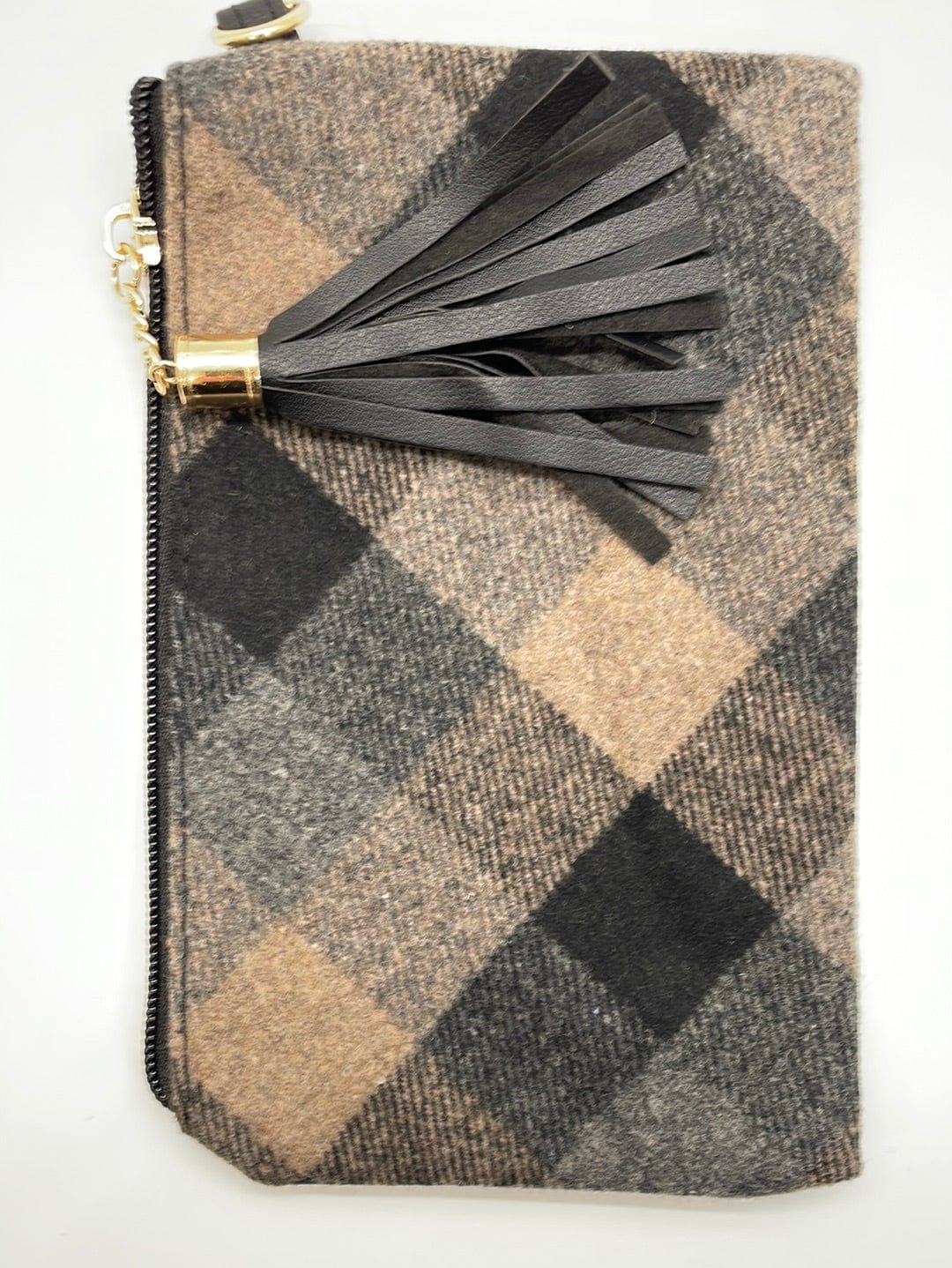 Black & Mocha Plaid Wristlet