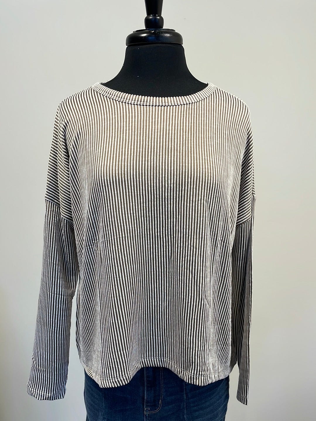 Mocha Ribbed Flounce Longsleeve Top