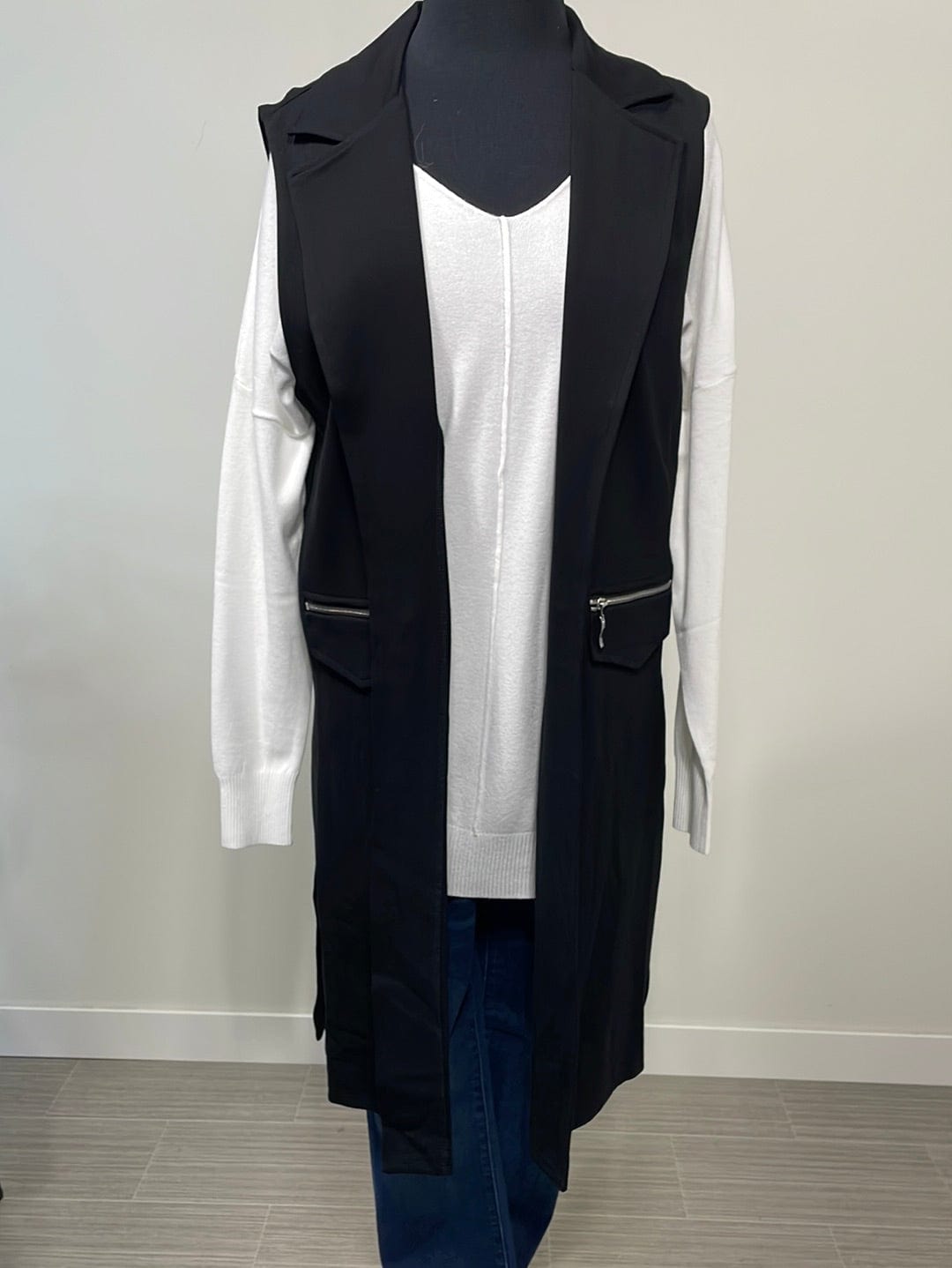 Black Mid Trench Vest w/Side Slits