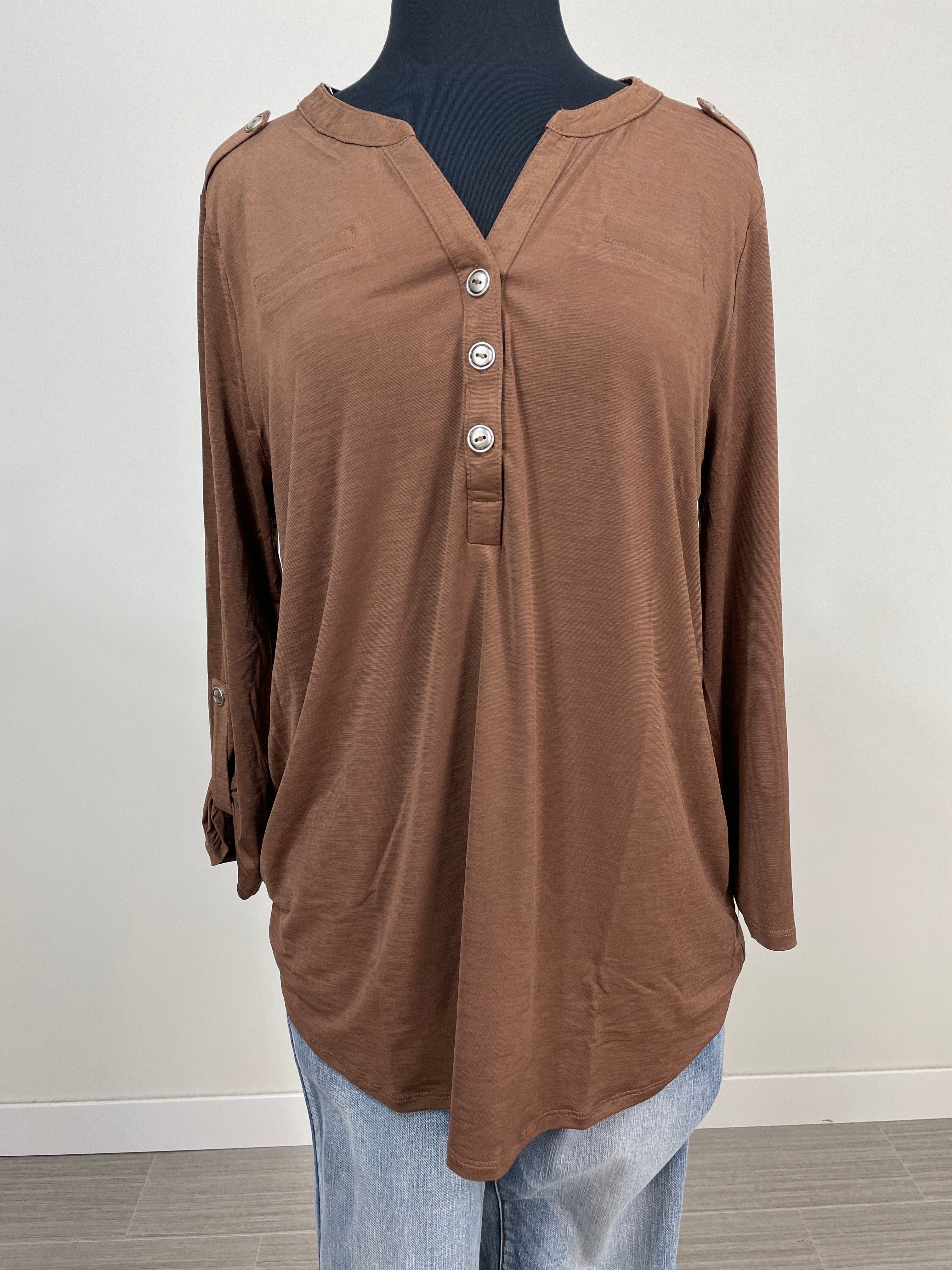 Dark Mocha Button Lizzy Blouse