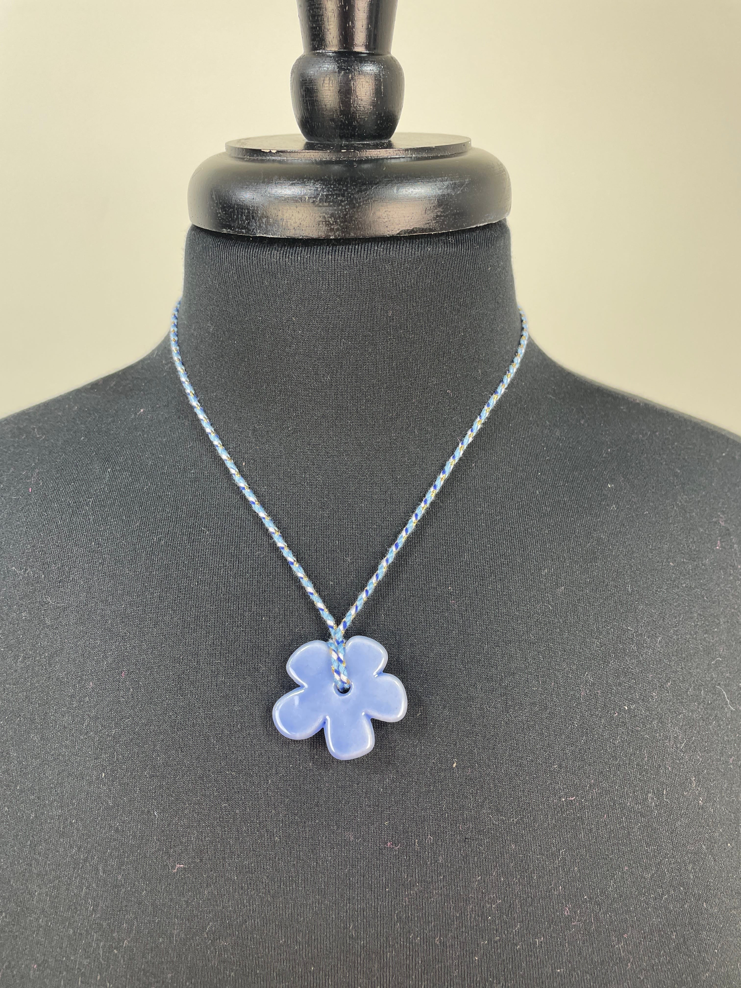 Blue Ceramic Flower Pendant Necklace