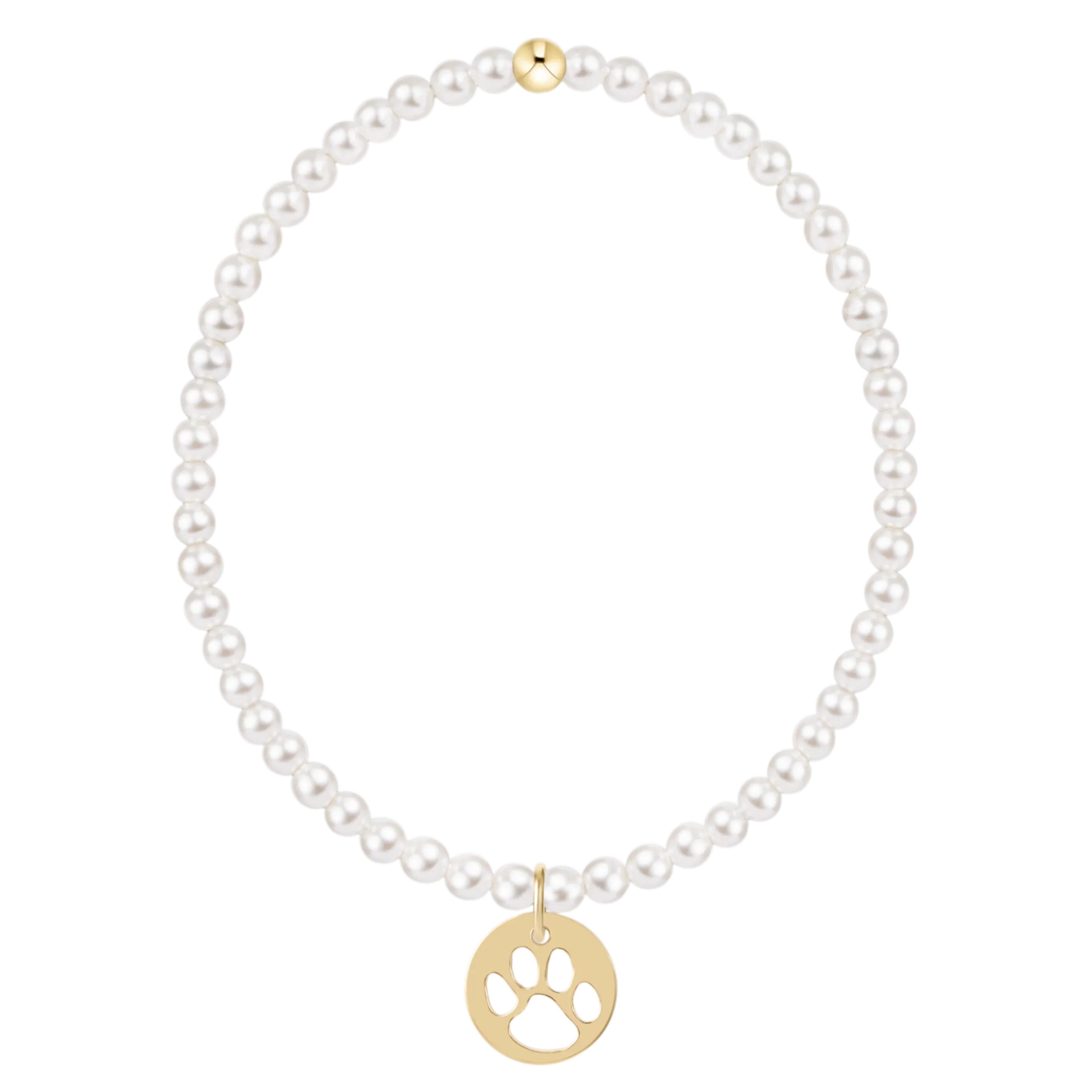 Classic Pearl 3mm Bracelet - Paw Print Gold Disc