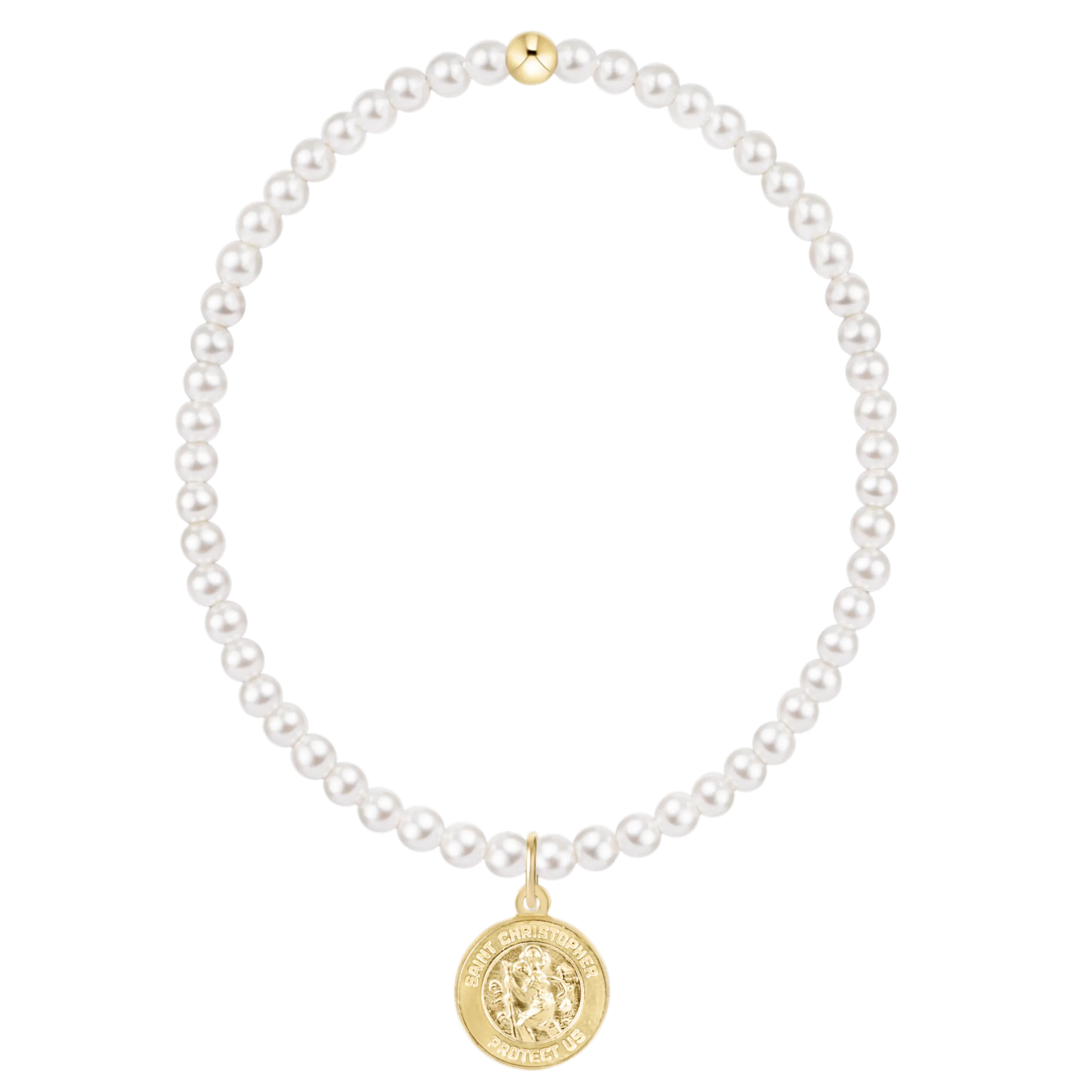Classic Pearl 3mm Bracelet - Protection Gold Disc