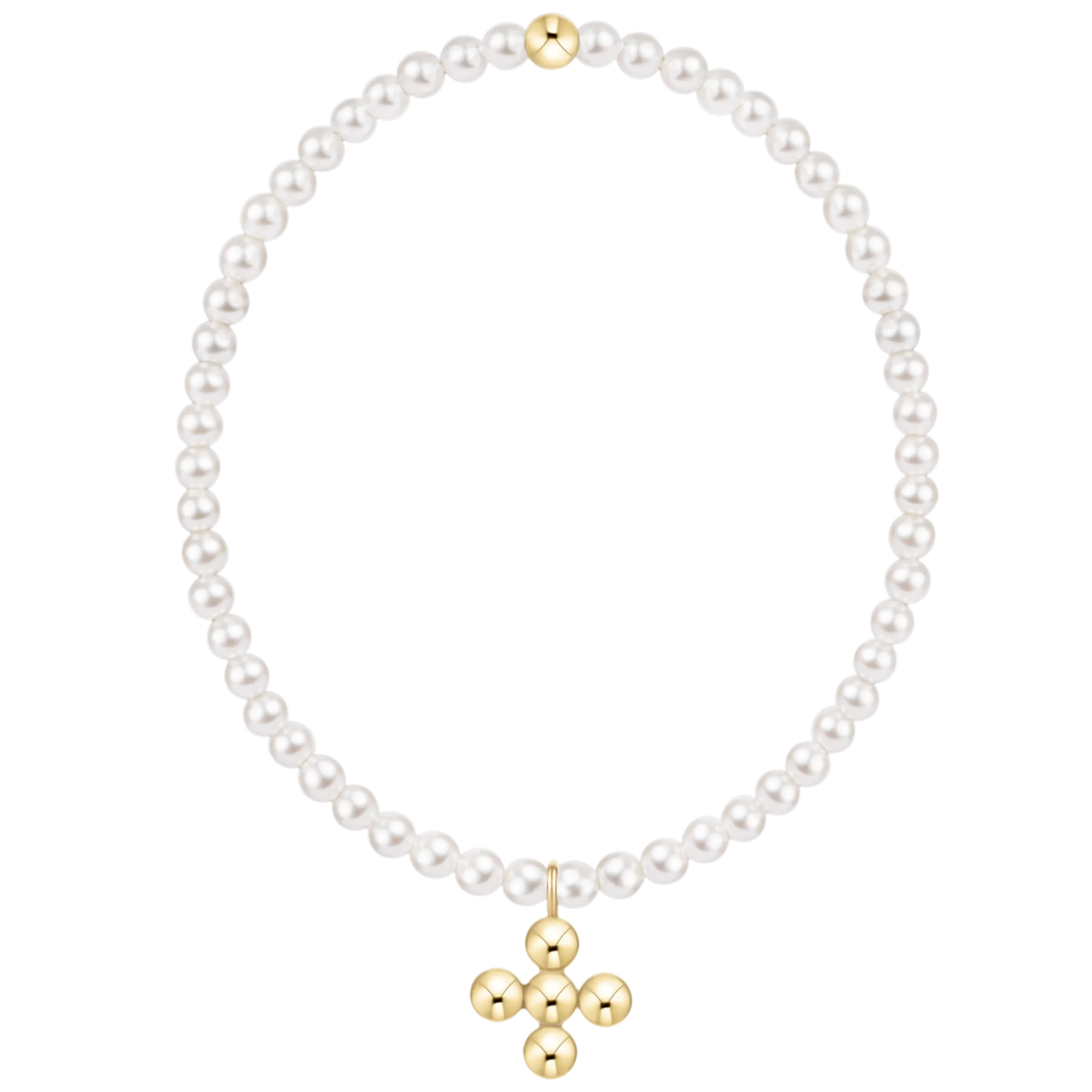 Classic Pearl 3mm Bracelet - Signature Cross 4mm Beaded Gold Charm