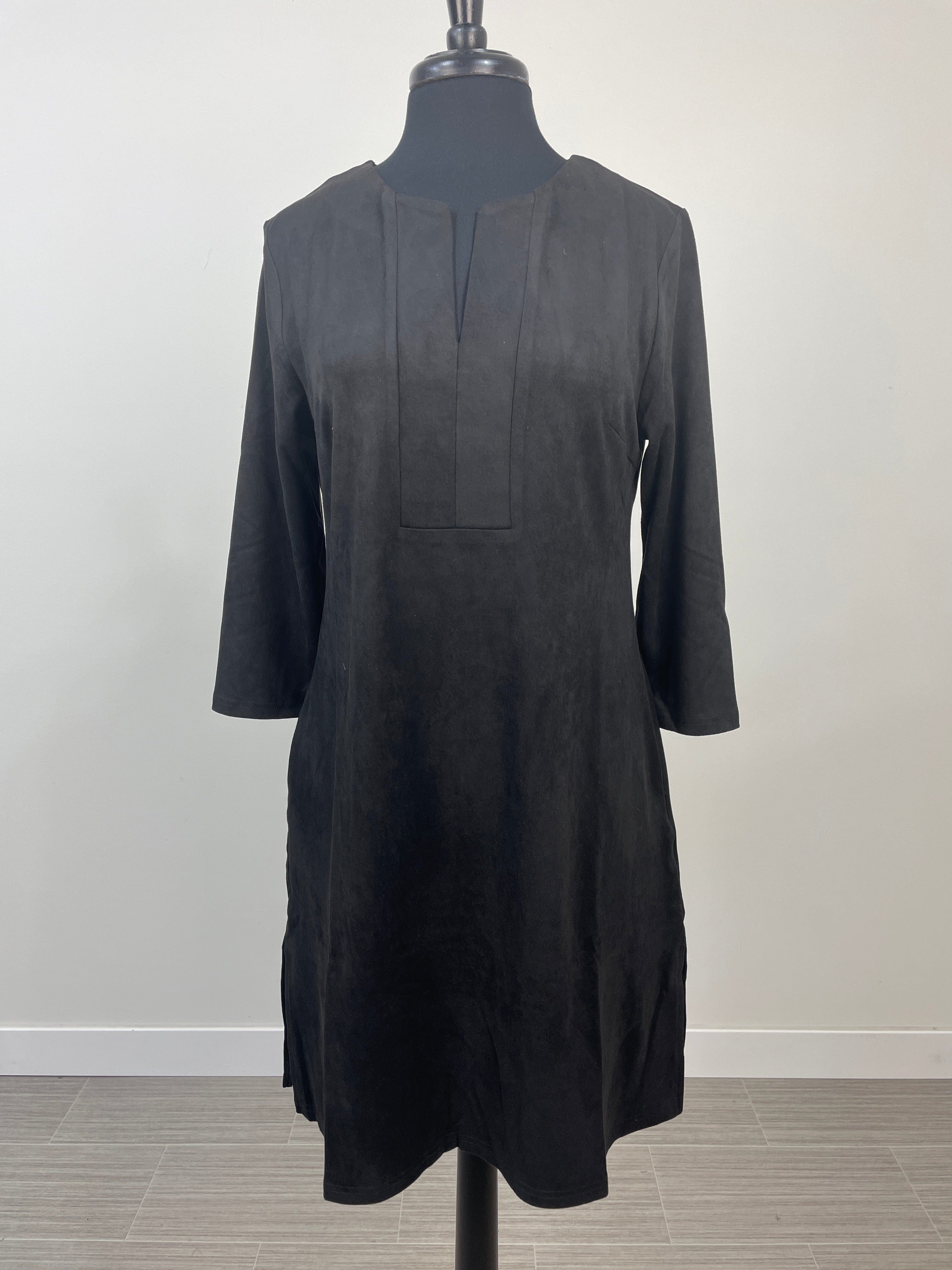 Black Julie Split Neck Knit Dress