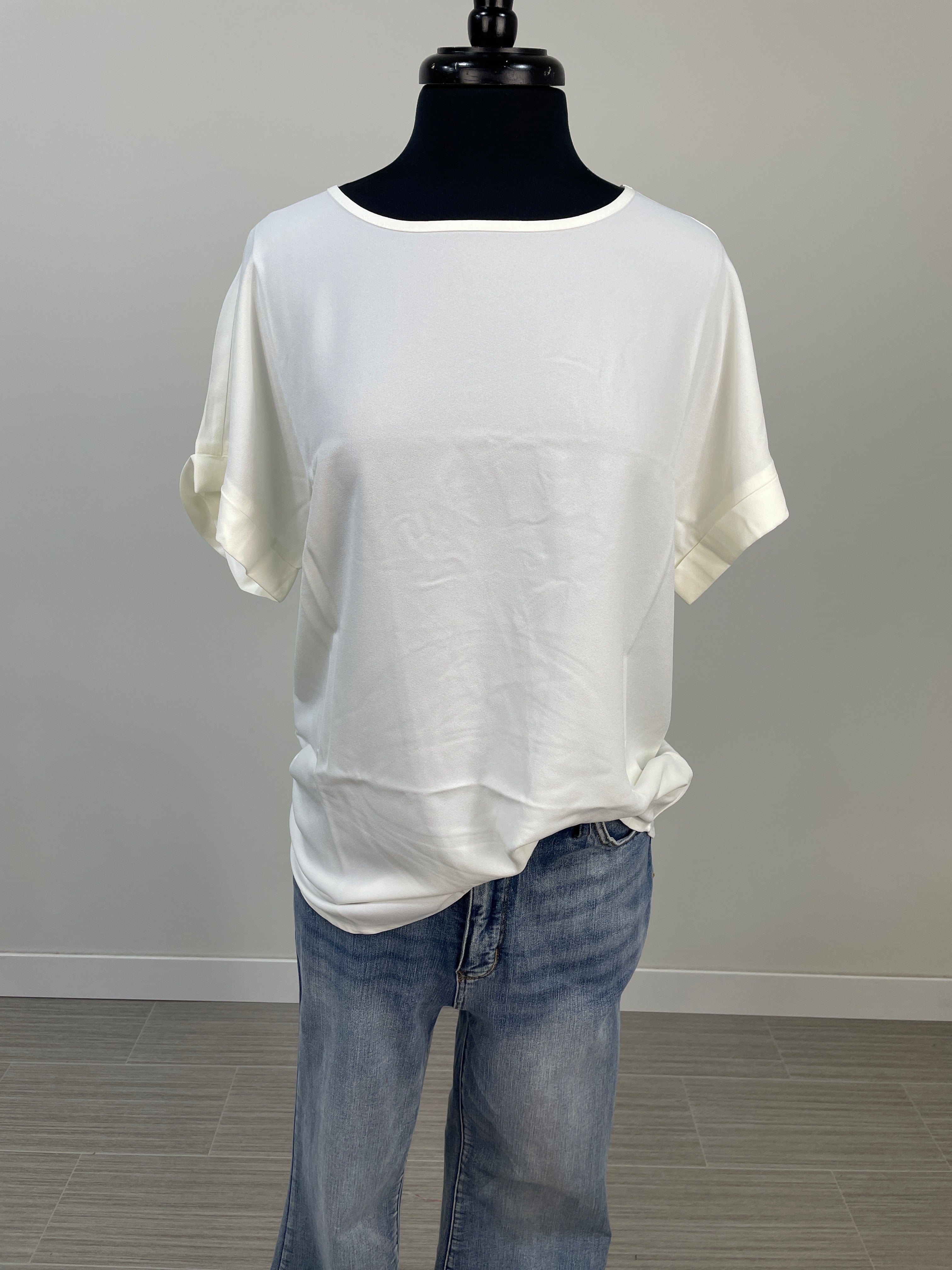 Ivory Rolled Sleeve Boat Neck Top
