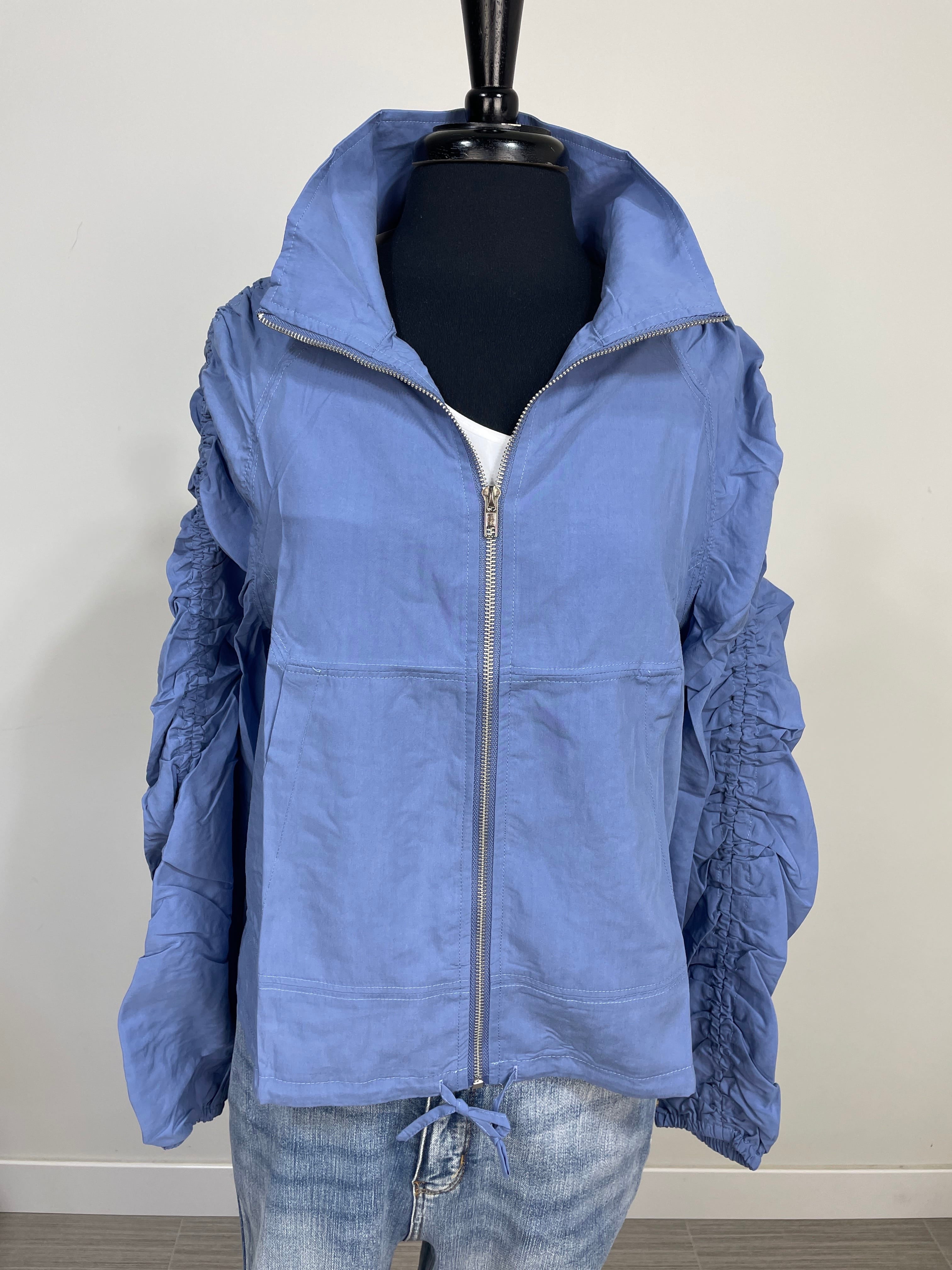 Blue Ruched Sleeve Jacket