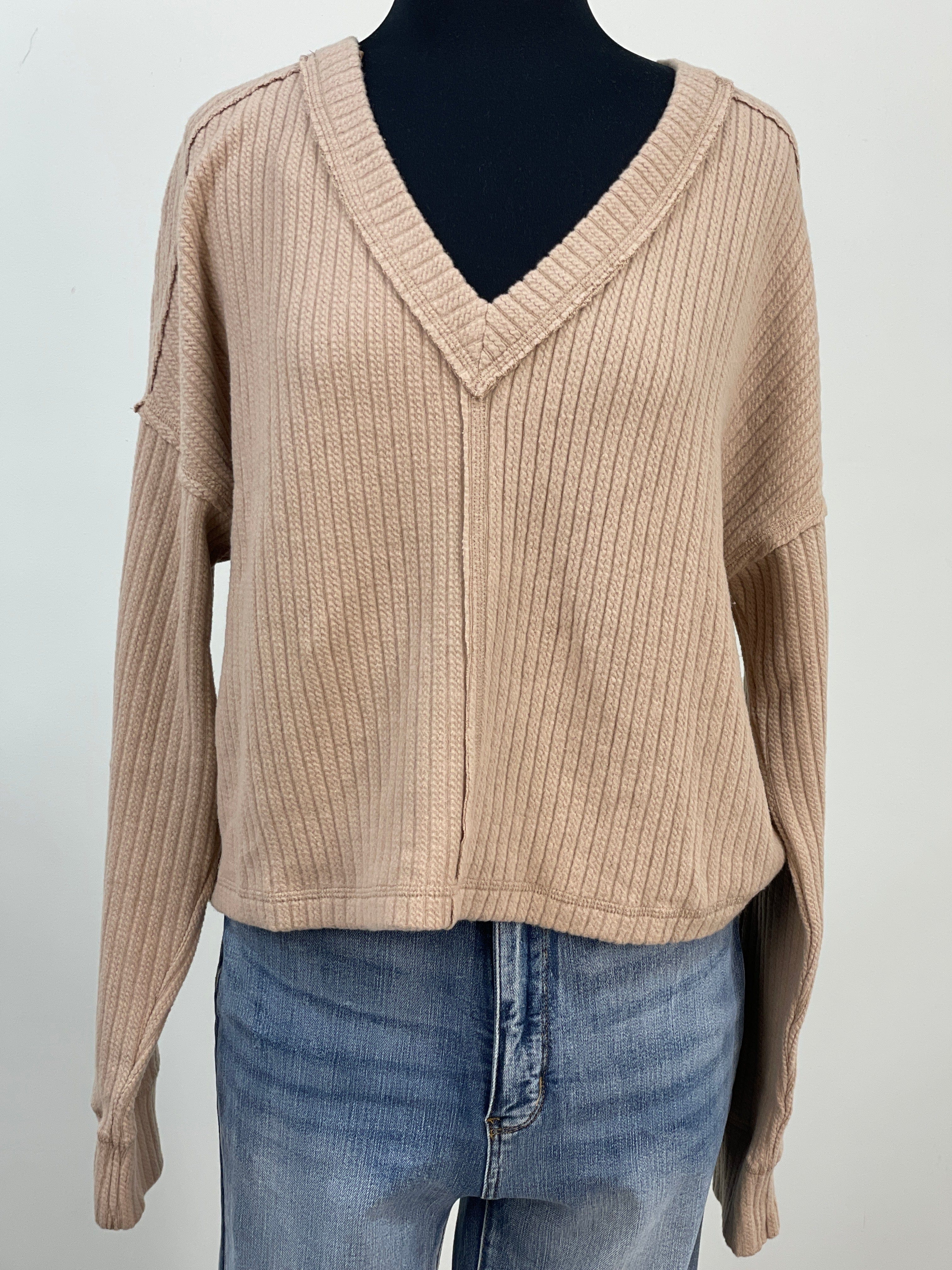 Mocha Vneck Cropped Pullover