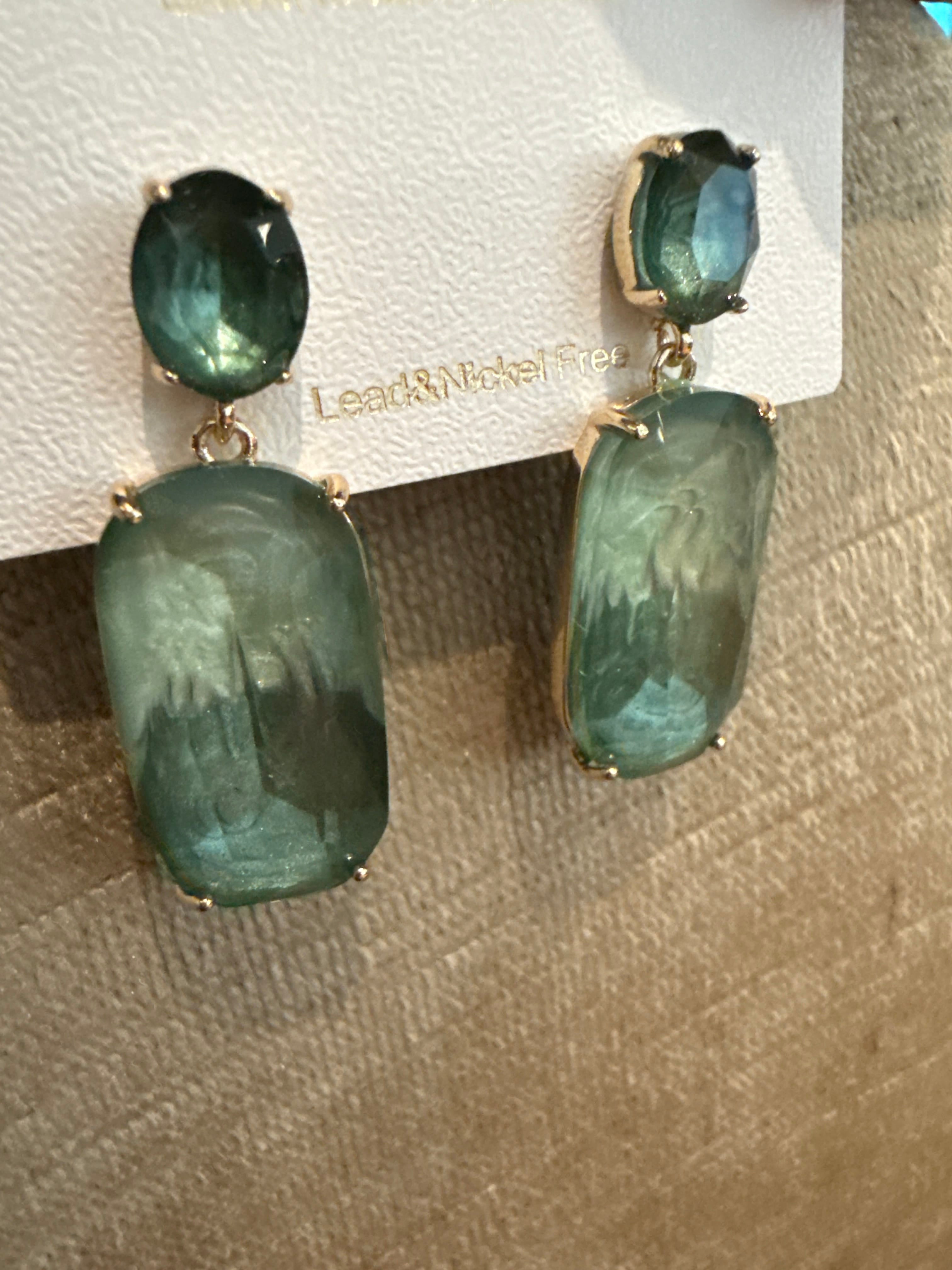 Shades of Green Oval Gem Earring