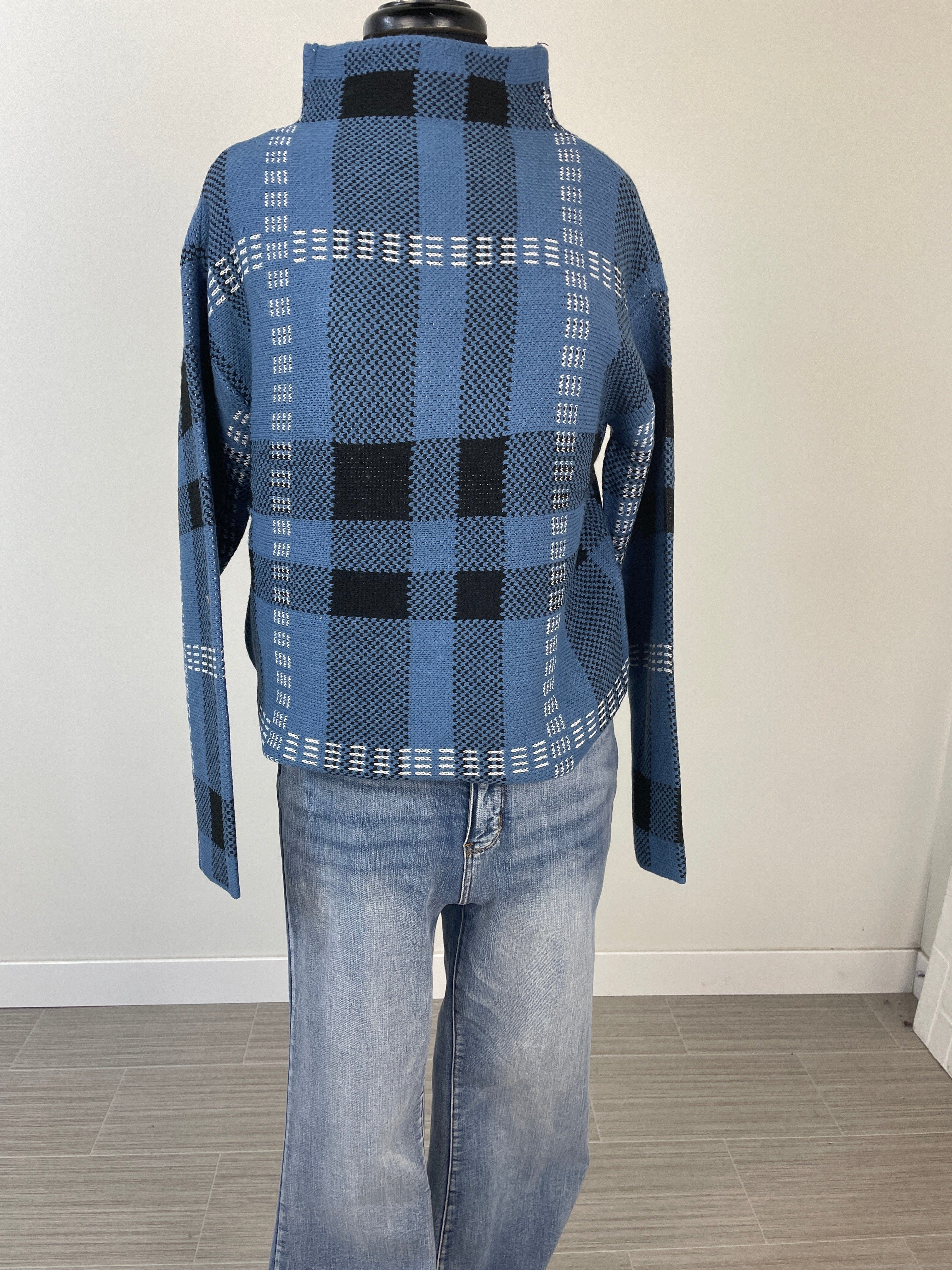 Blue & Black Plaid Sweater
