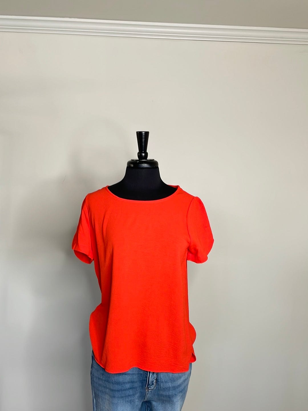 Orange Short Sleeve Solid Blouse