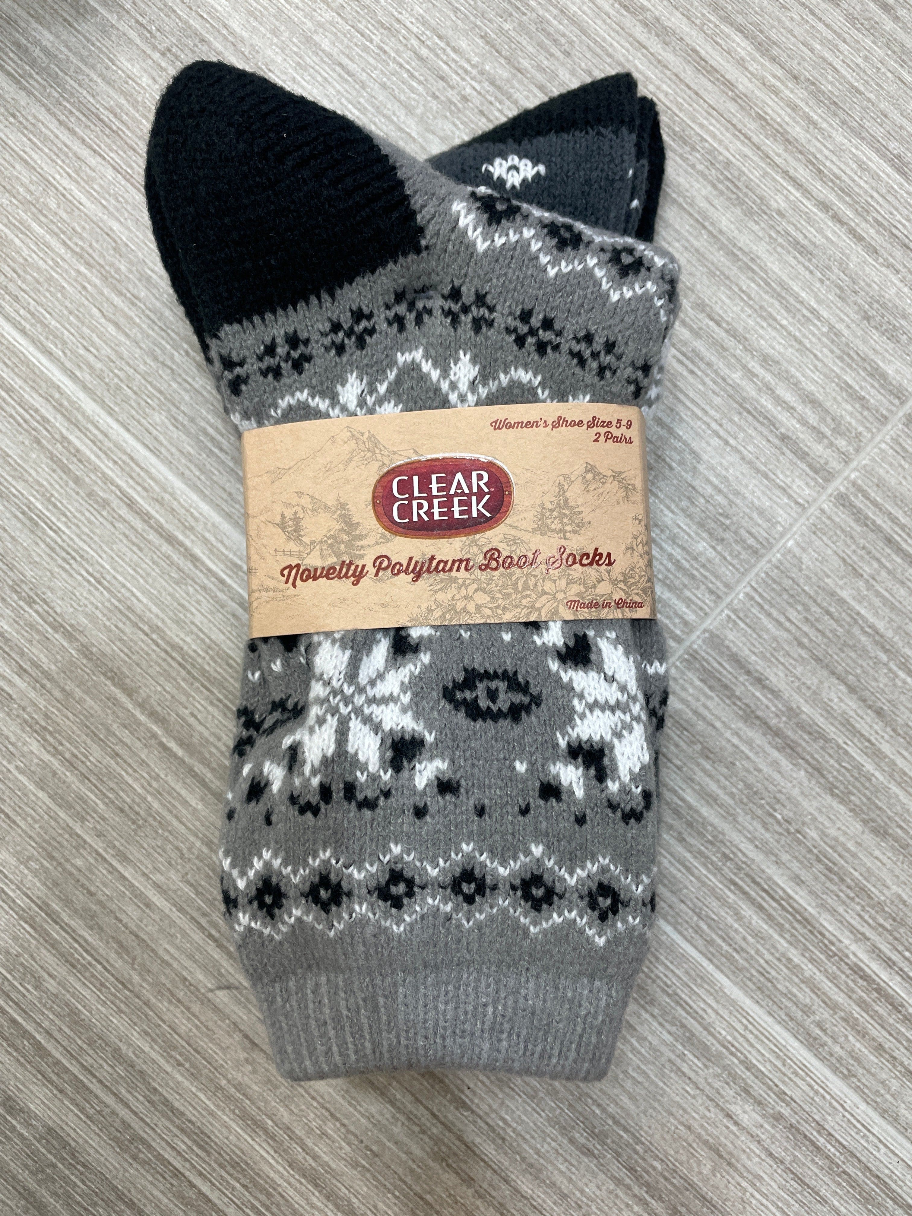 CC Women's Fair Isle Grey 2pk Socks