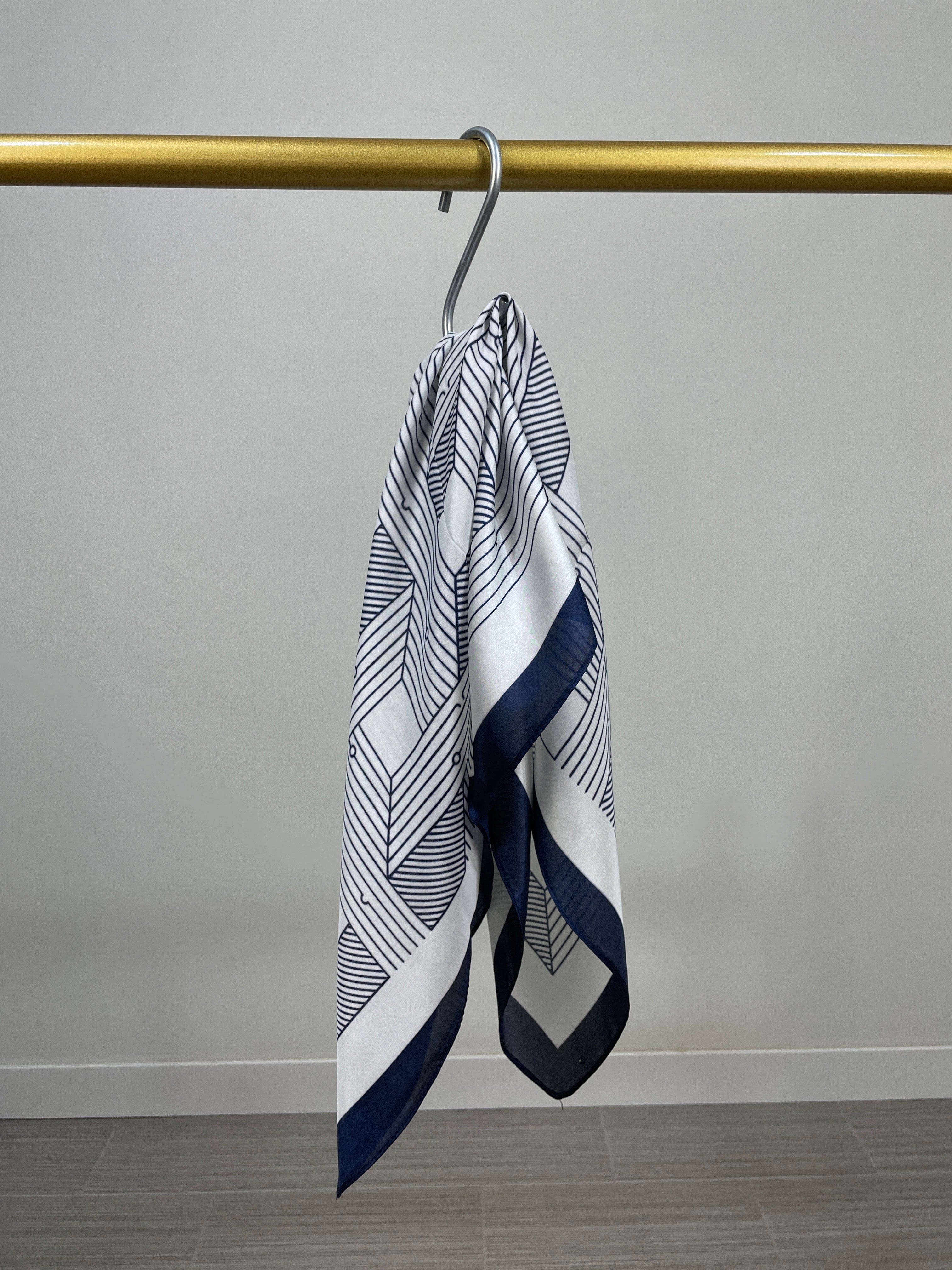 Navy Abstract Print Satin Scarf