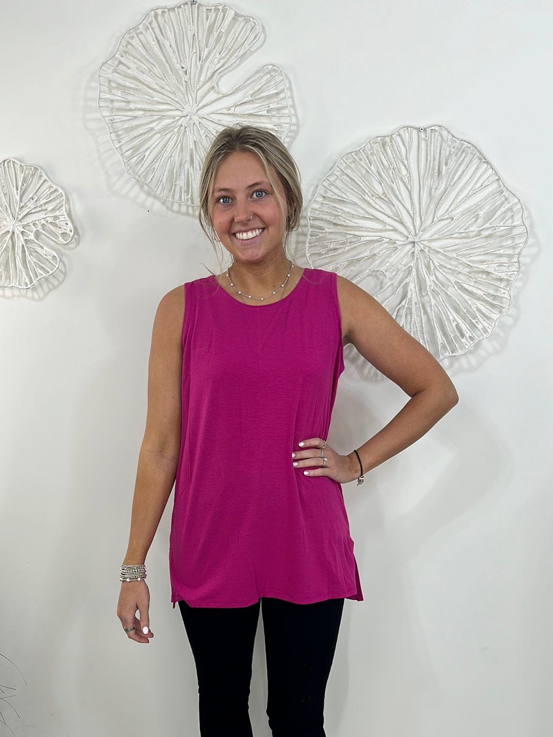 Magenta Sleeveless Round Top