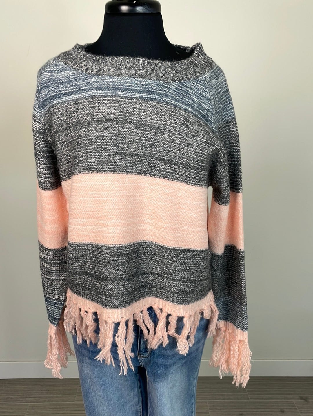 Pink Stripe Sweater W/ Fringe