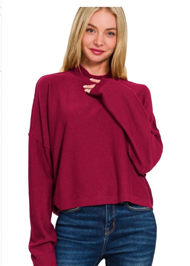 Cabernet High Neck Drop Shoulder Sleeve Sweater