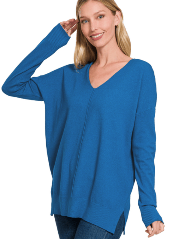 Heather Classic Blue Viscose Front Seam Sweater