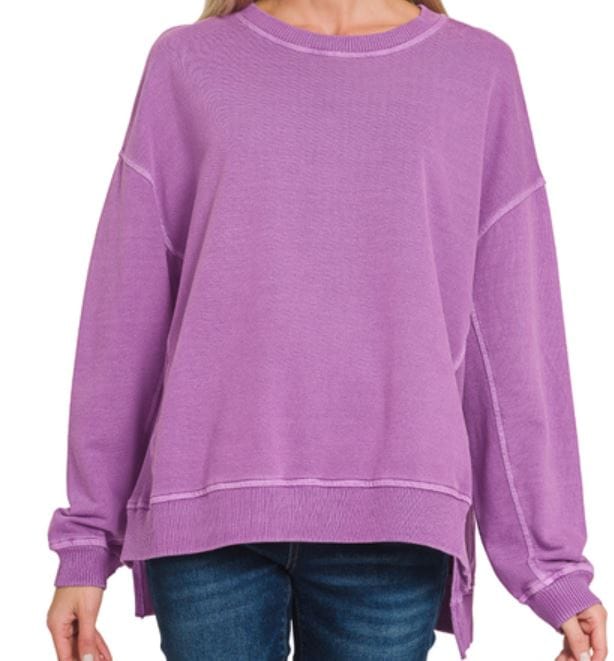 Light Plum French Terry Washed Pullover