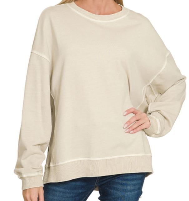 Sand Beige French Terry Washed Pullover