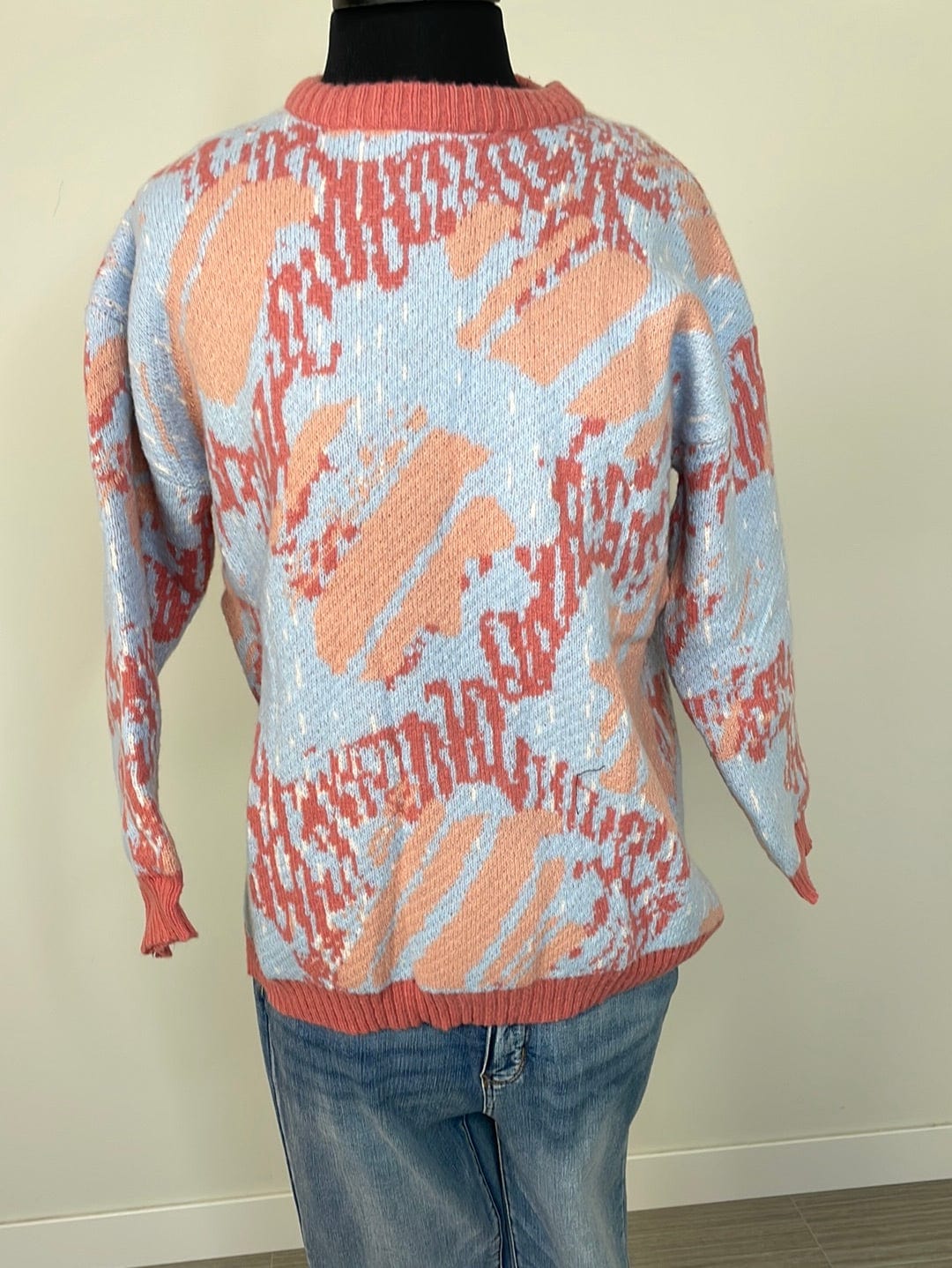 Periwinkle & Salmon Pattern Pullover Sweater