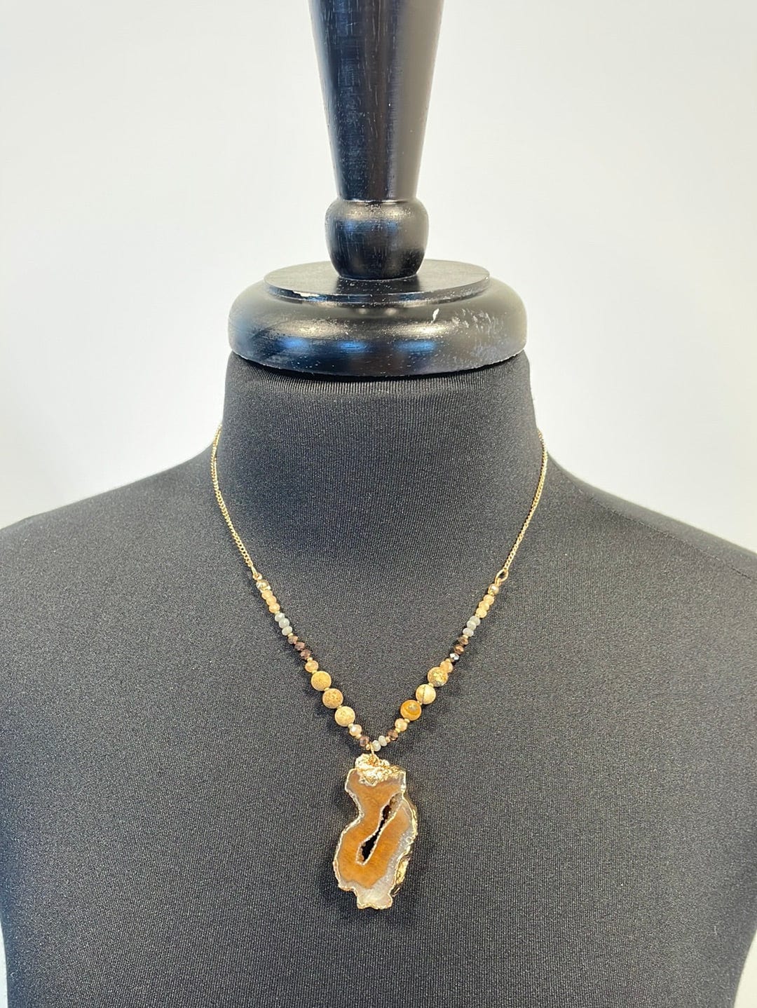 Brown & Gold Stone Mix Druzy Necklace