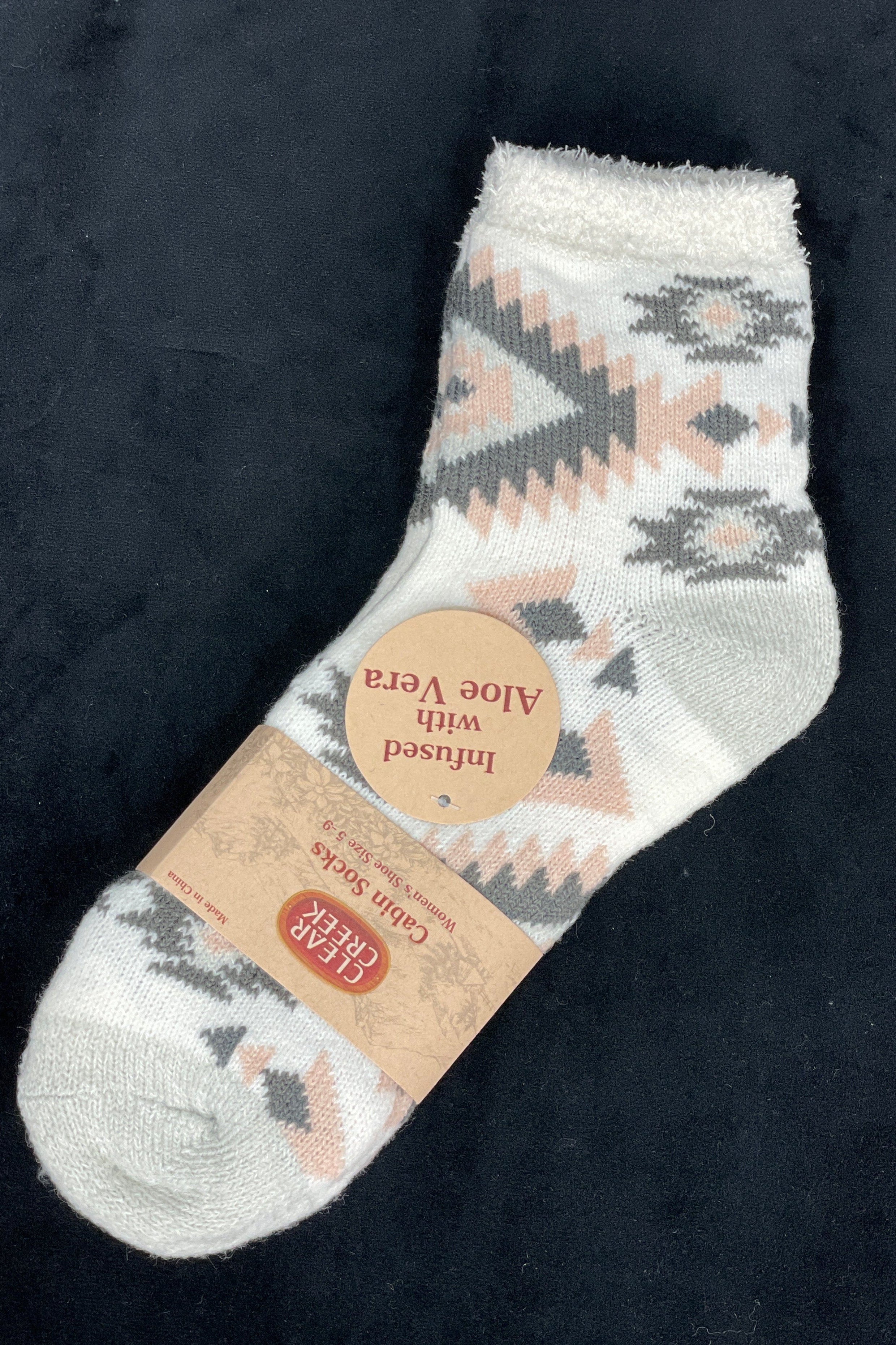 Cream & Charcoal Print Aloe Cabin Sock