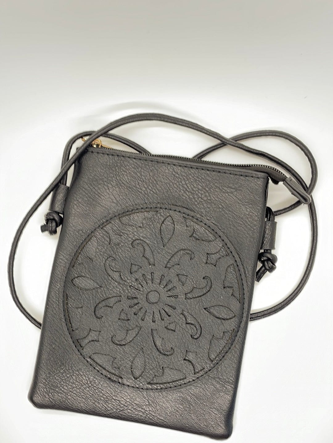 Black Mandala Detail Cross Body Bag