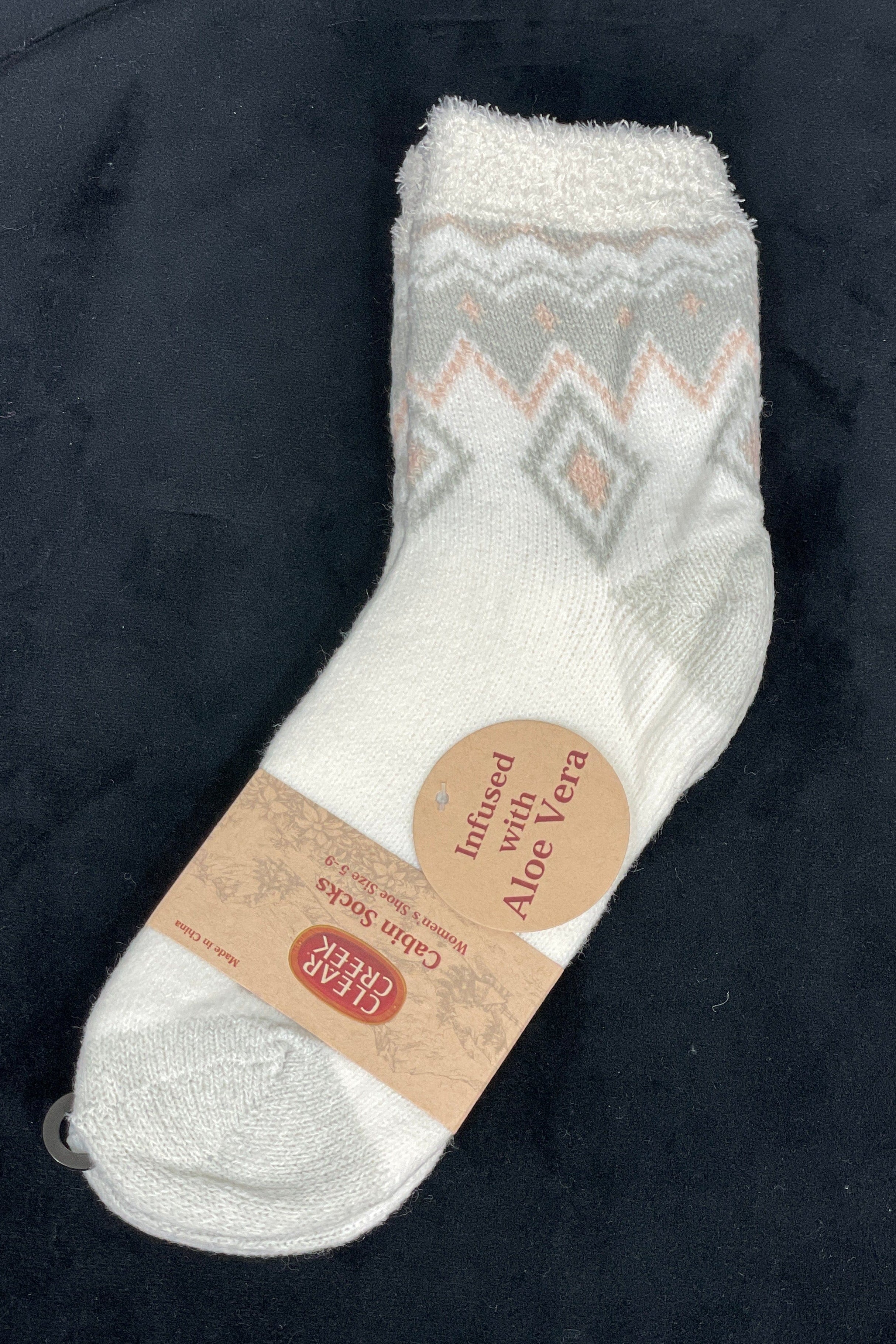Cream & Gray Diamond Print Aloe Cabin Sock